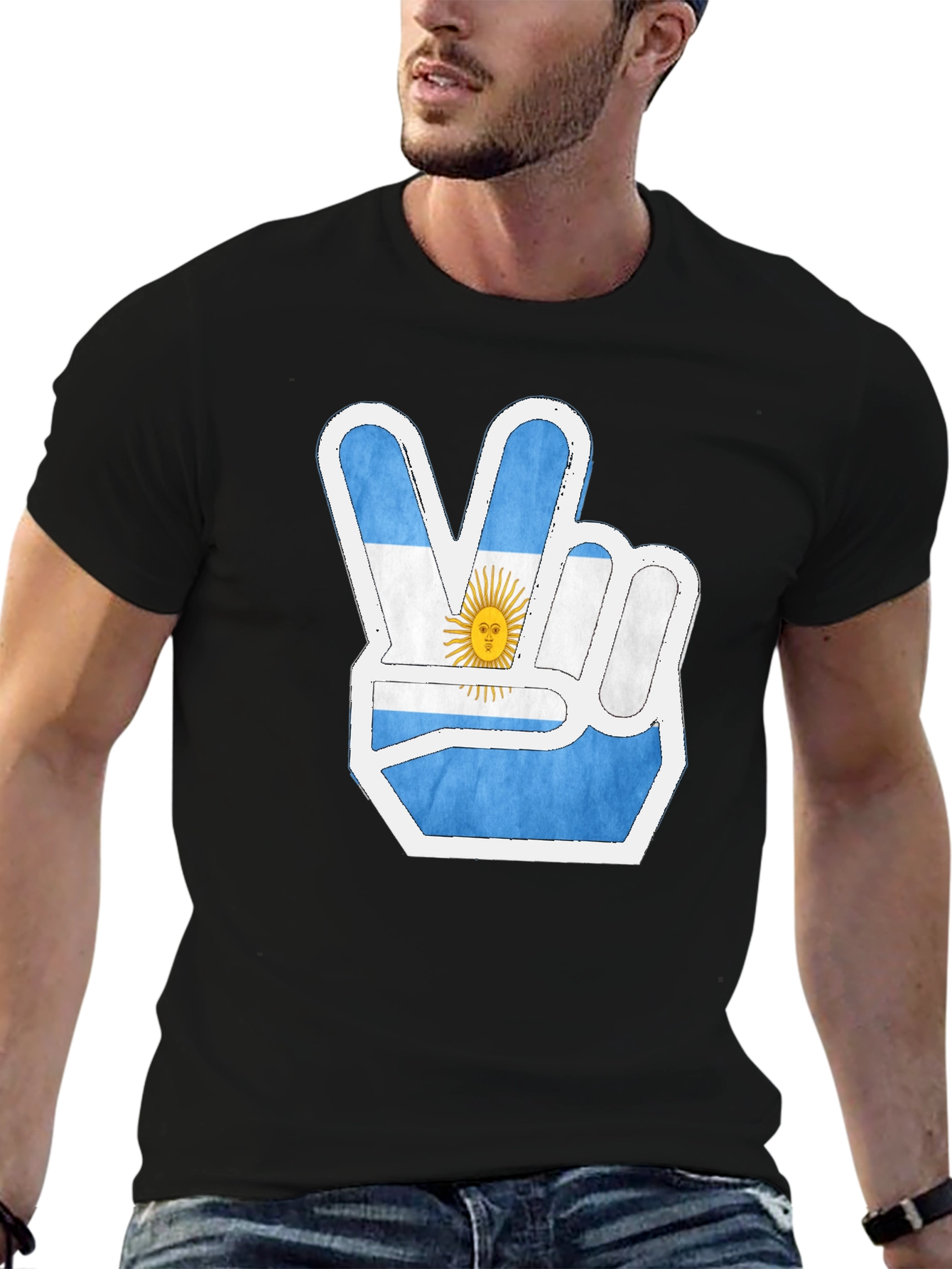 Argentina Flag Peace Sign Mens Black T-Shirt