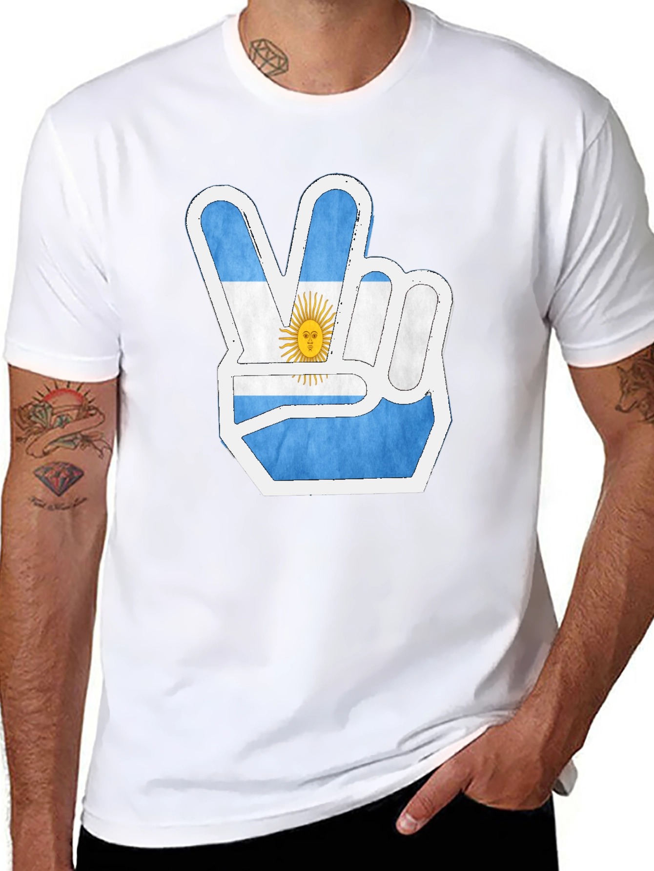 Argentina Flag Peace Sign Mens Black T-Shirt