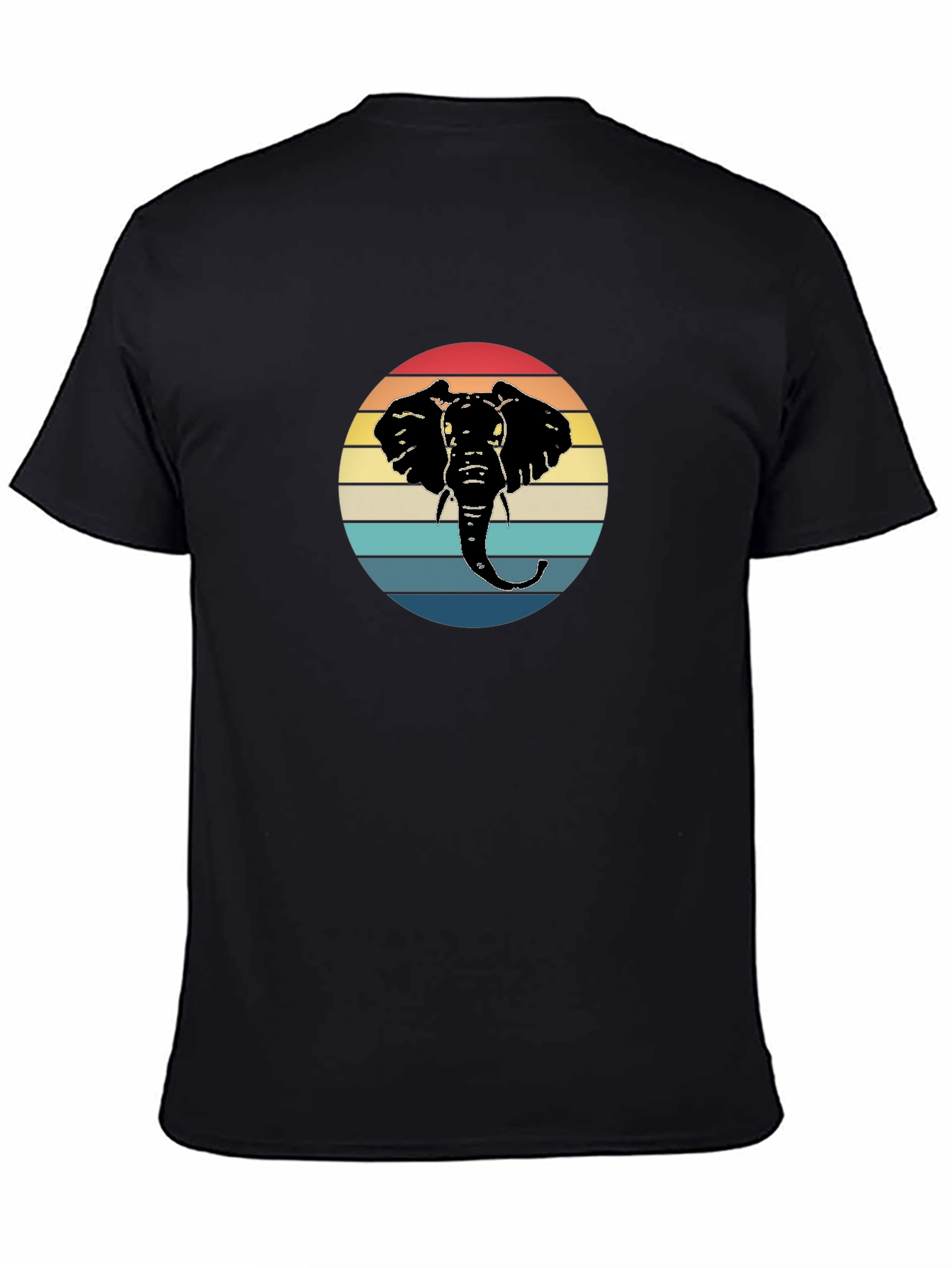 Retro Elephant Sunset Black T-Shirt