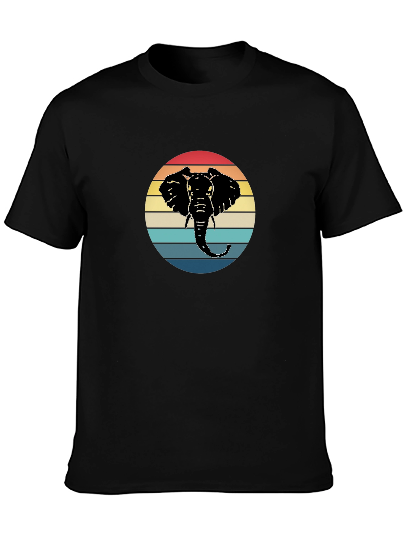 Retro Elephant Sunset Black T-Shirt