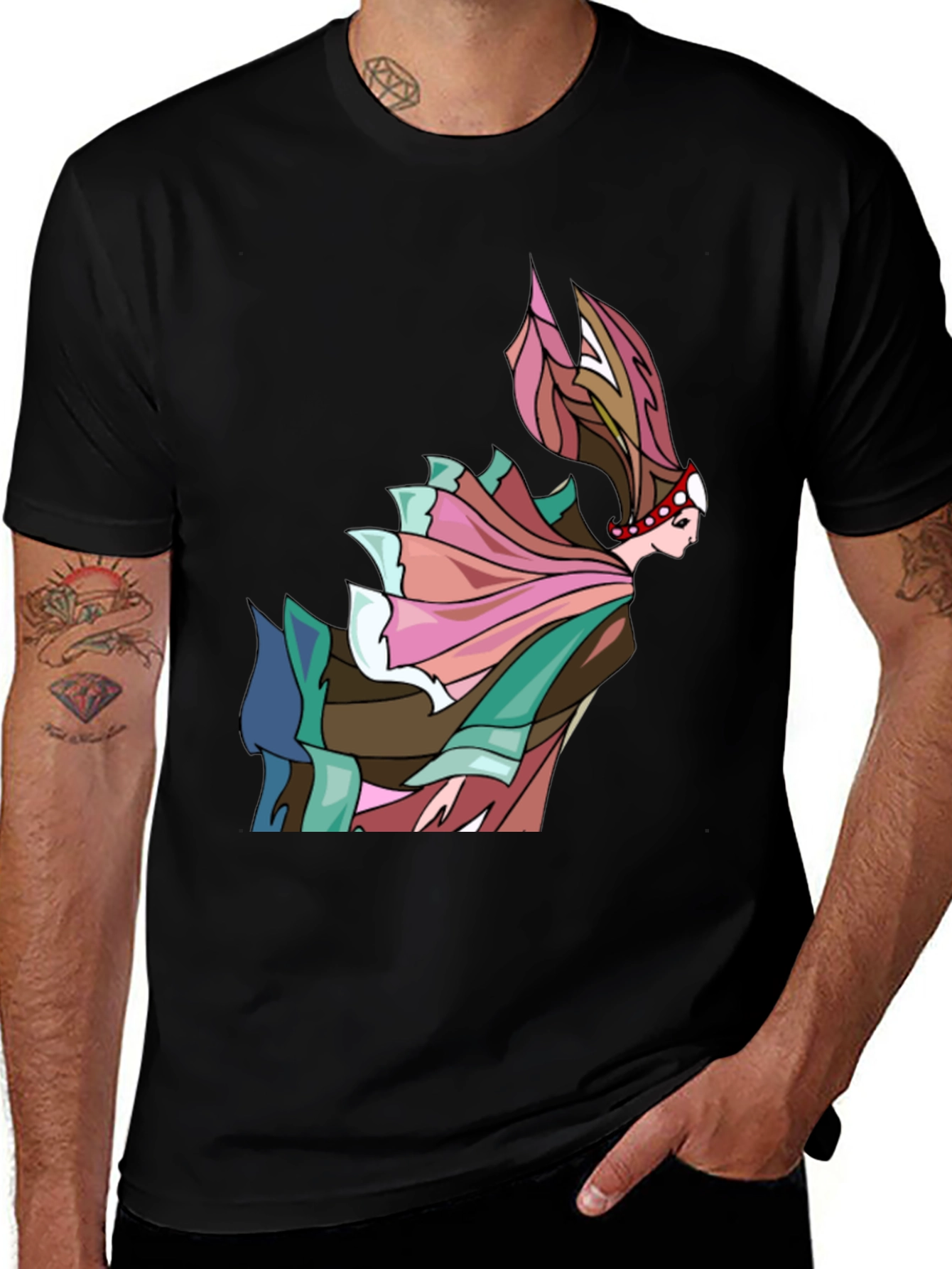 Abstract Woman Graphic Tee - Artistic Black T-Shirt