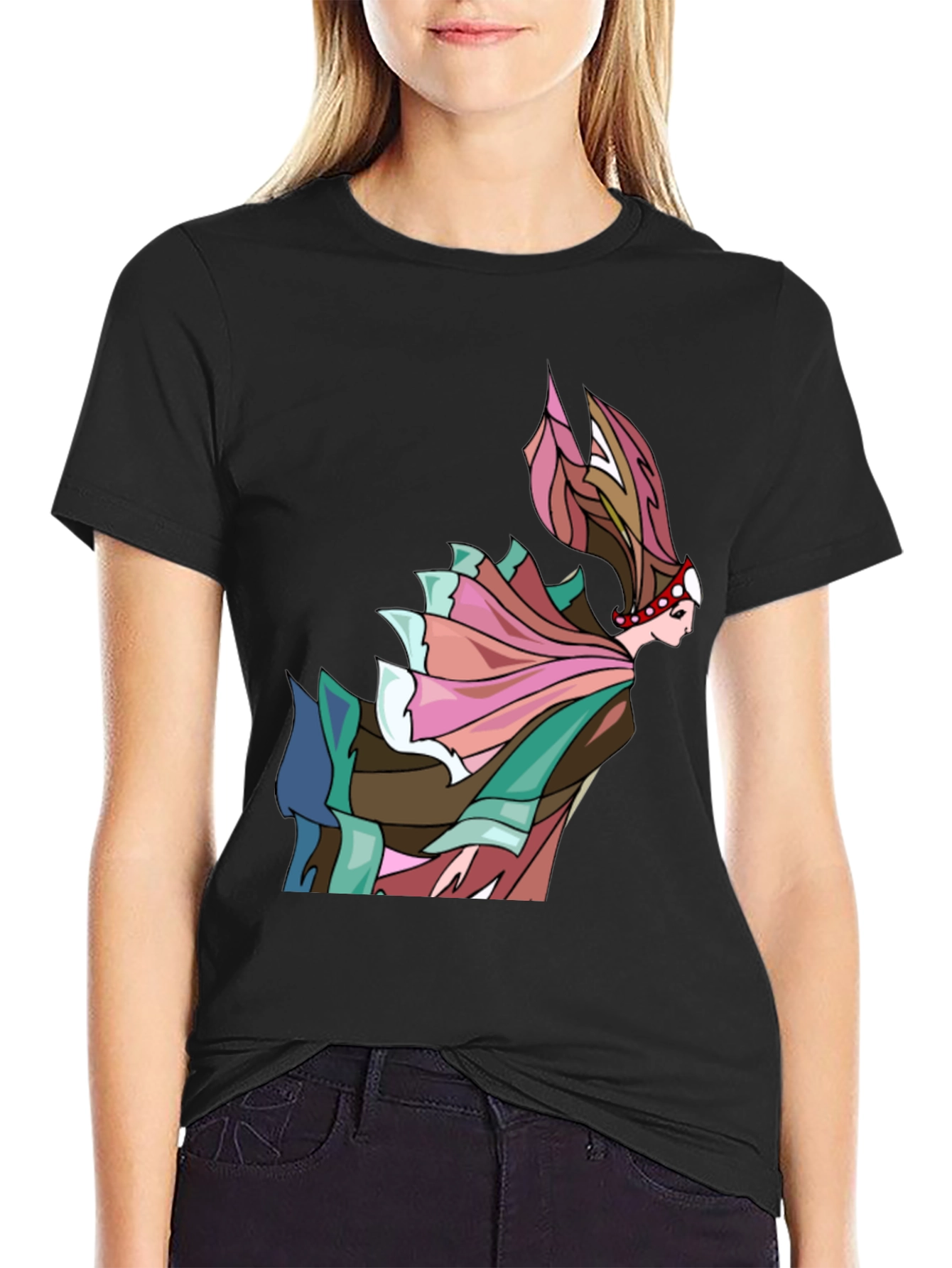 Abstract Woman Graphic Tee - Artistic Black T-Shirt