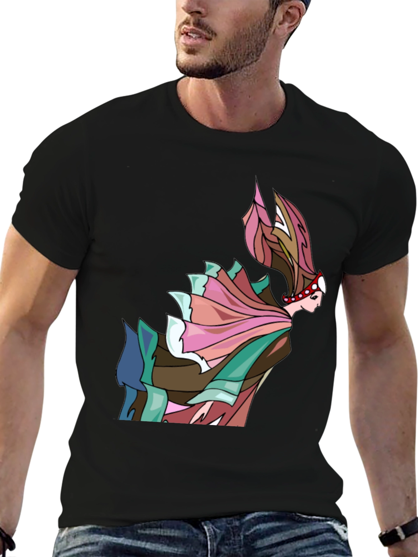 Abstract Woman Graphic Tee - Artistic Black T-Shirt