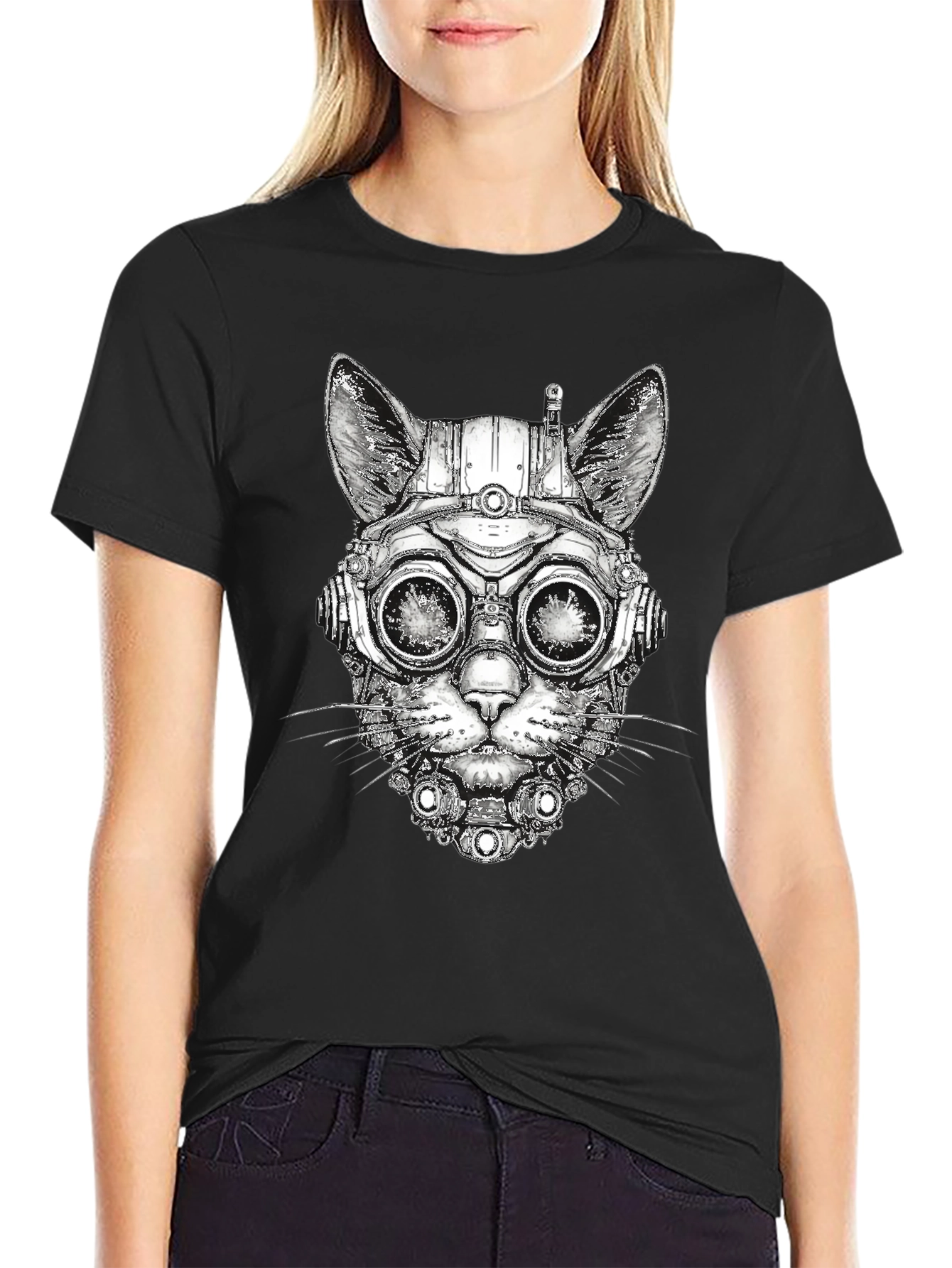 Steampunk Cat Graphic T-Shirt - Unique Design