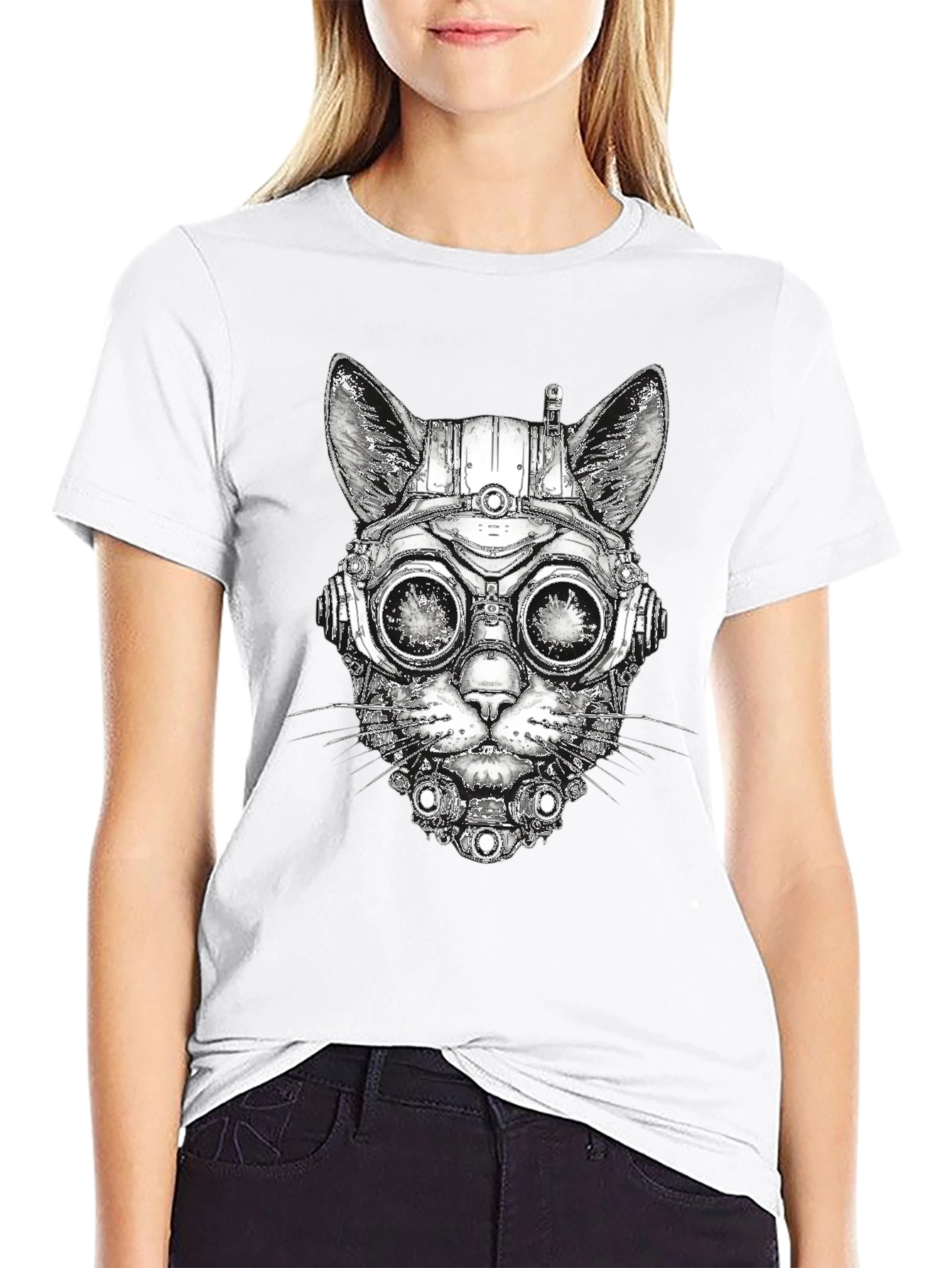 Steampunk Cat Graphic T-Shirt - Unique Design