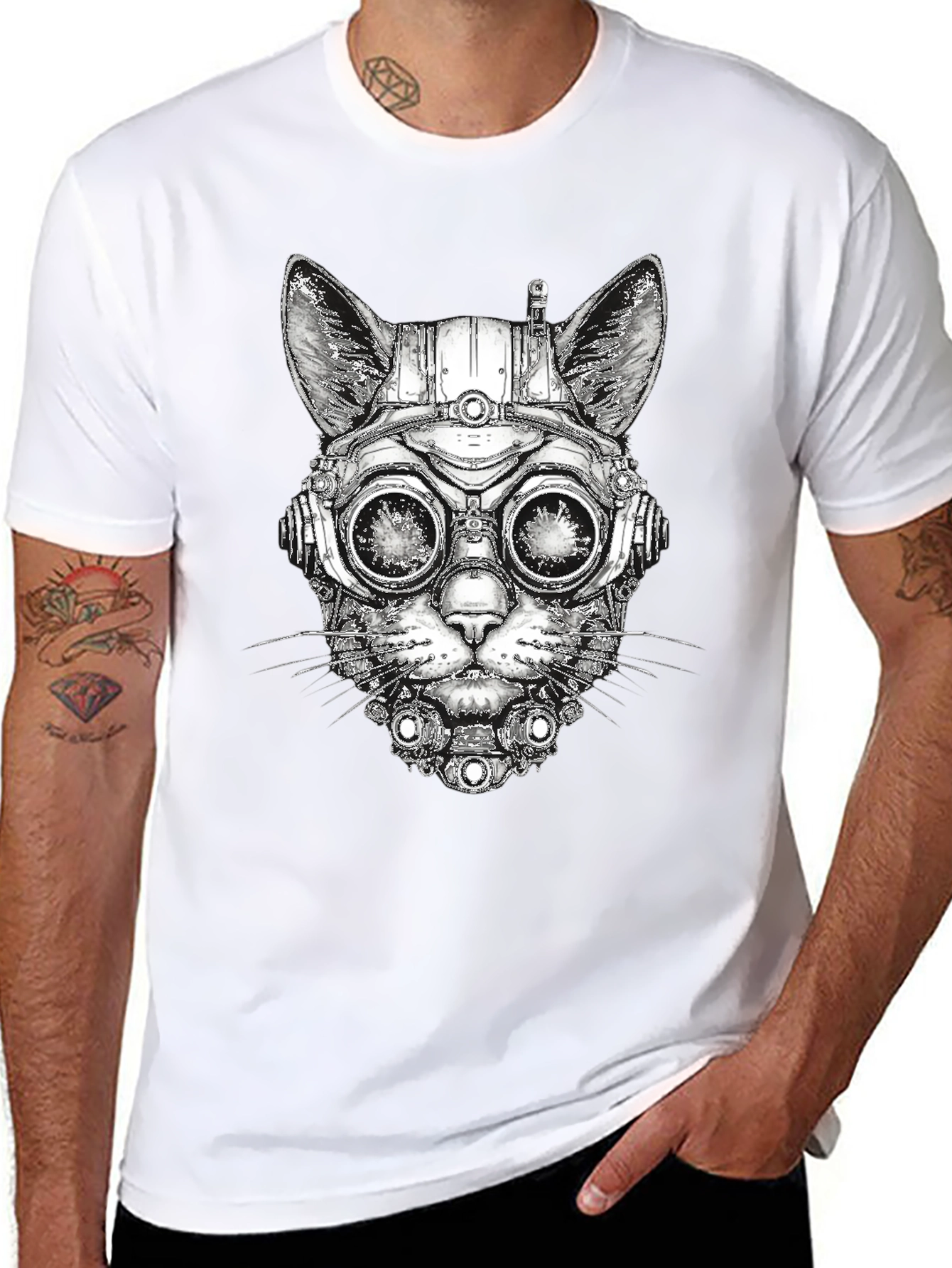 Steampunk Cat Graphic T-Shirt - Unique Design