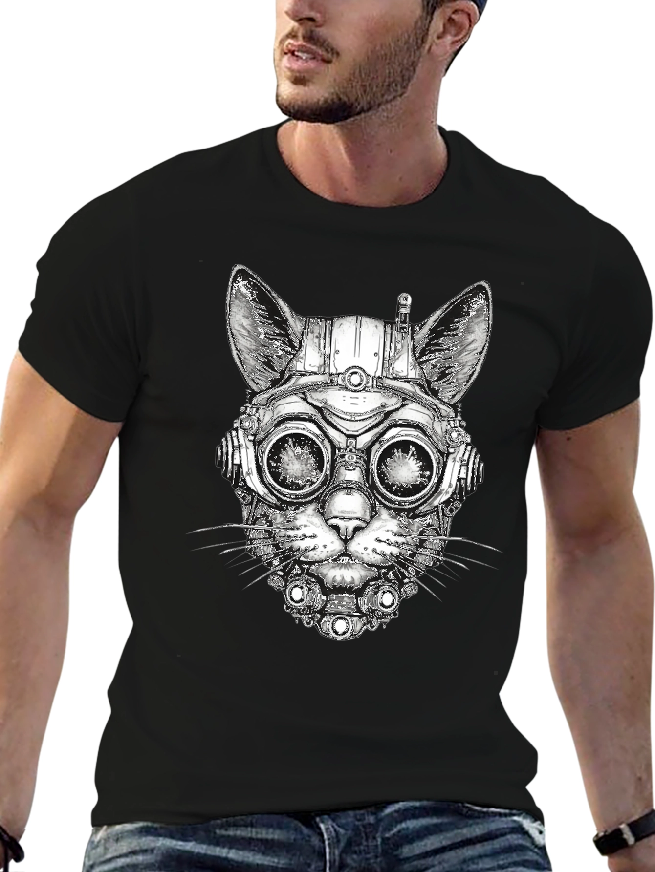 Steampunk Cat Graphic T-Shirt - Unique Design