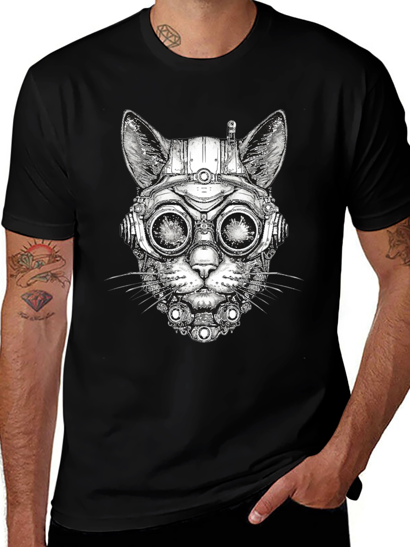 Steampunk Cat Graphic T-Shirt - Unique Design