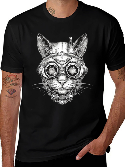 Steampunk Cat Graphic T-Shirt - Unique Design