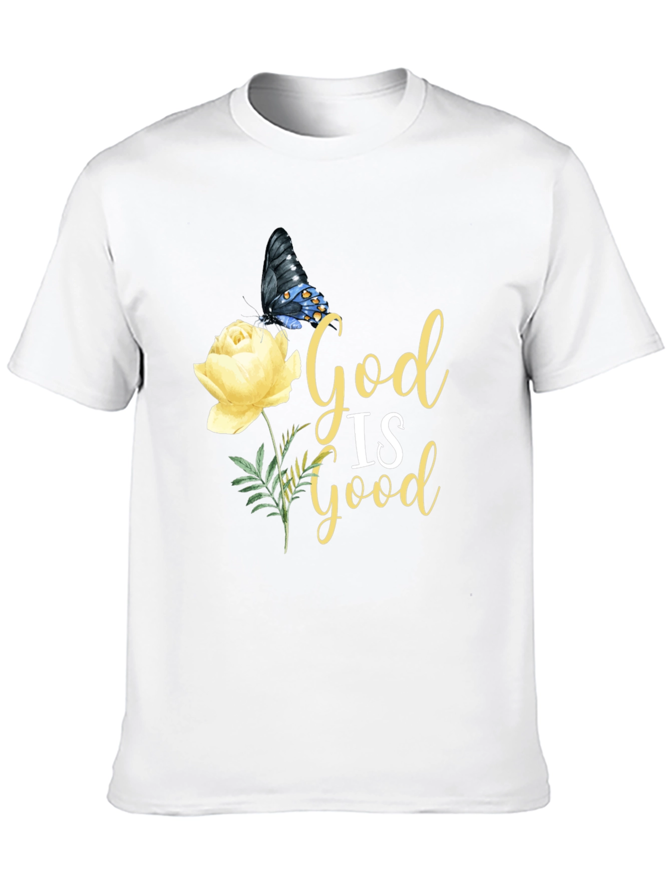God is Good T-Shirt with Butterfly & Rose Design