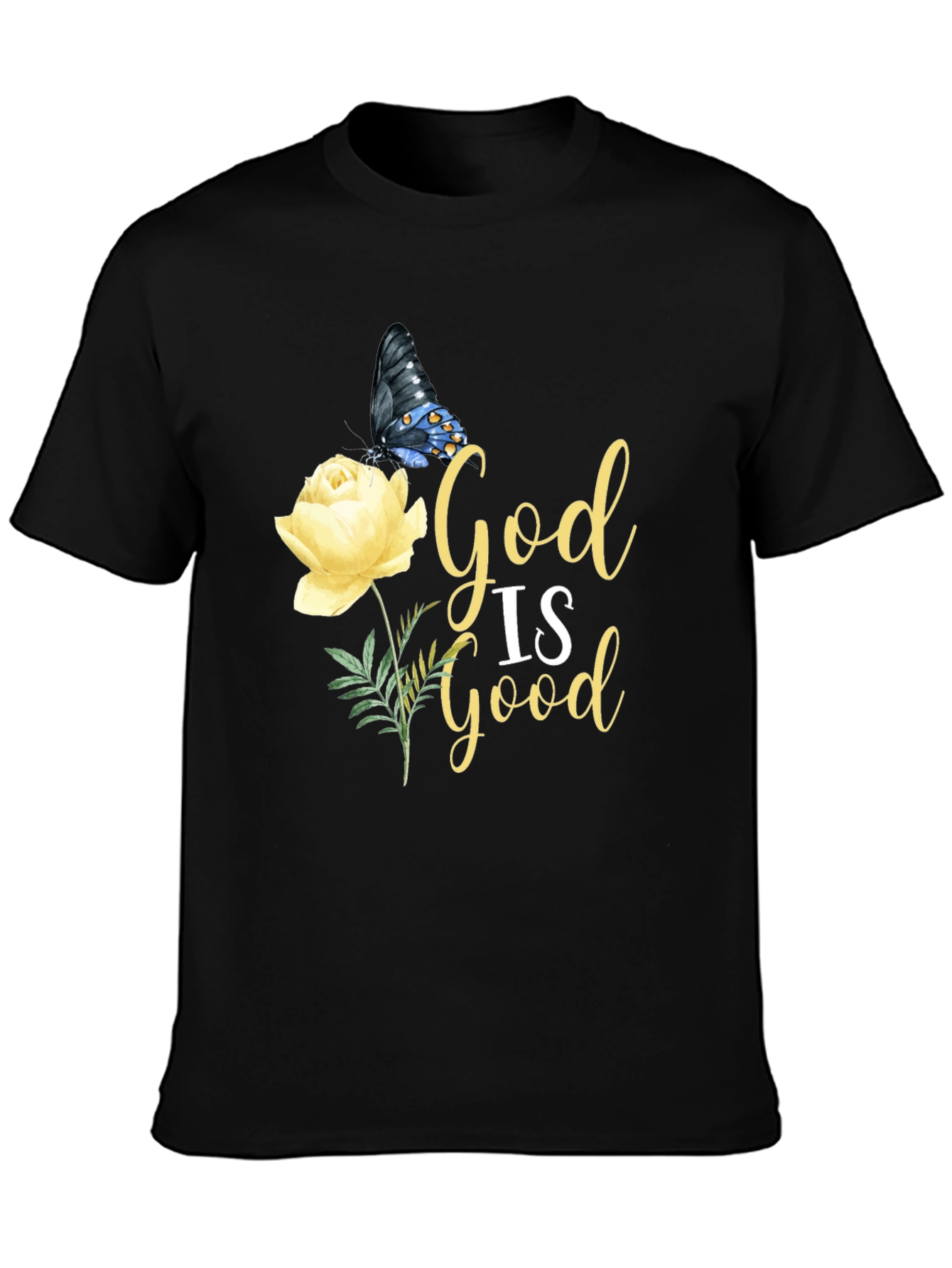 God is Good T-Shirt with Butterfly & Rose Design