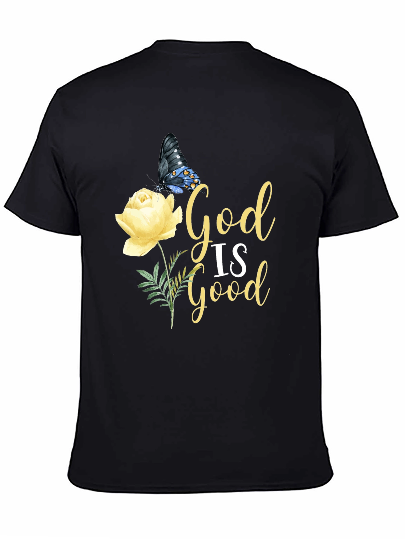 God is Good T-Shirt with Butterfly & Rose Design