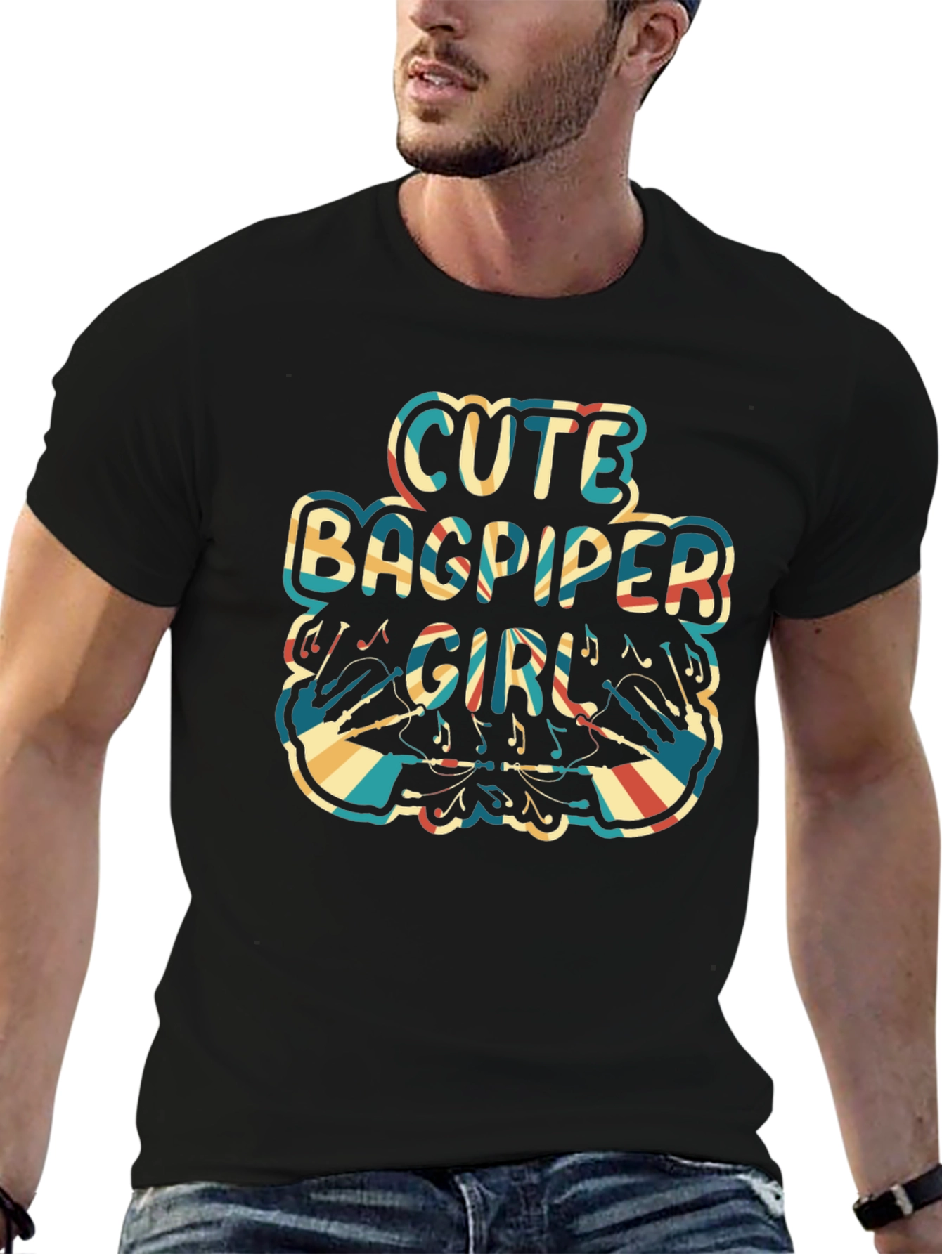 Cute Bagpiper Girl Retro T-Shirt