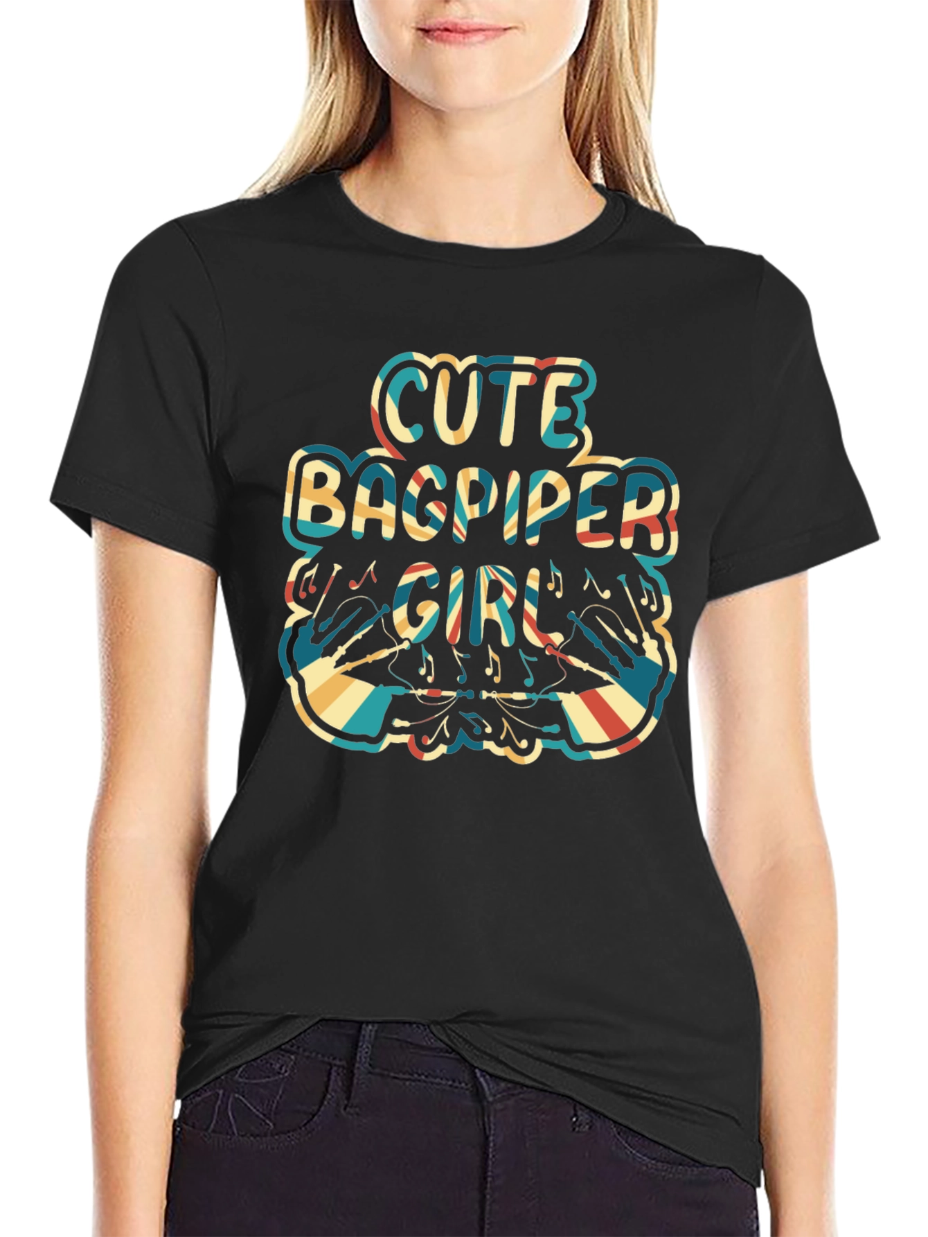 Cute Bagpiper Girl Retro T-Shirt