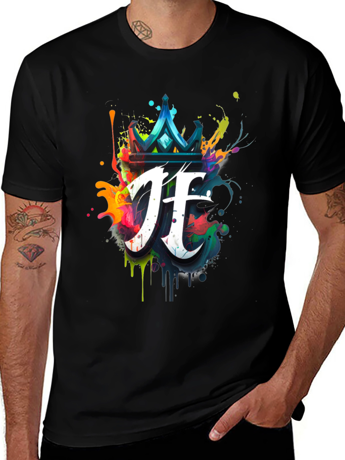 Crown & Initial Graphic Black T-Shirt