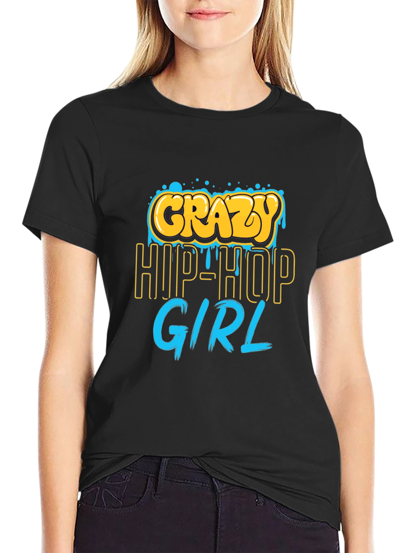 Crazy Hip-Hop Girl Graphic Tee - Black