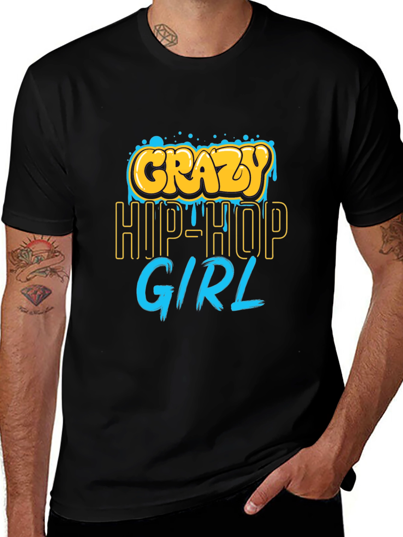 Crazy Hip-Hop Girl Graphic Tee - Black