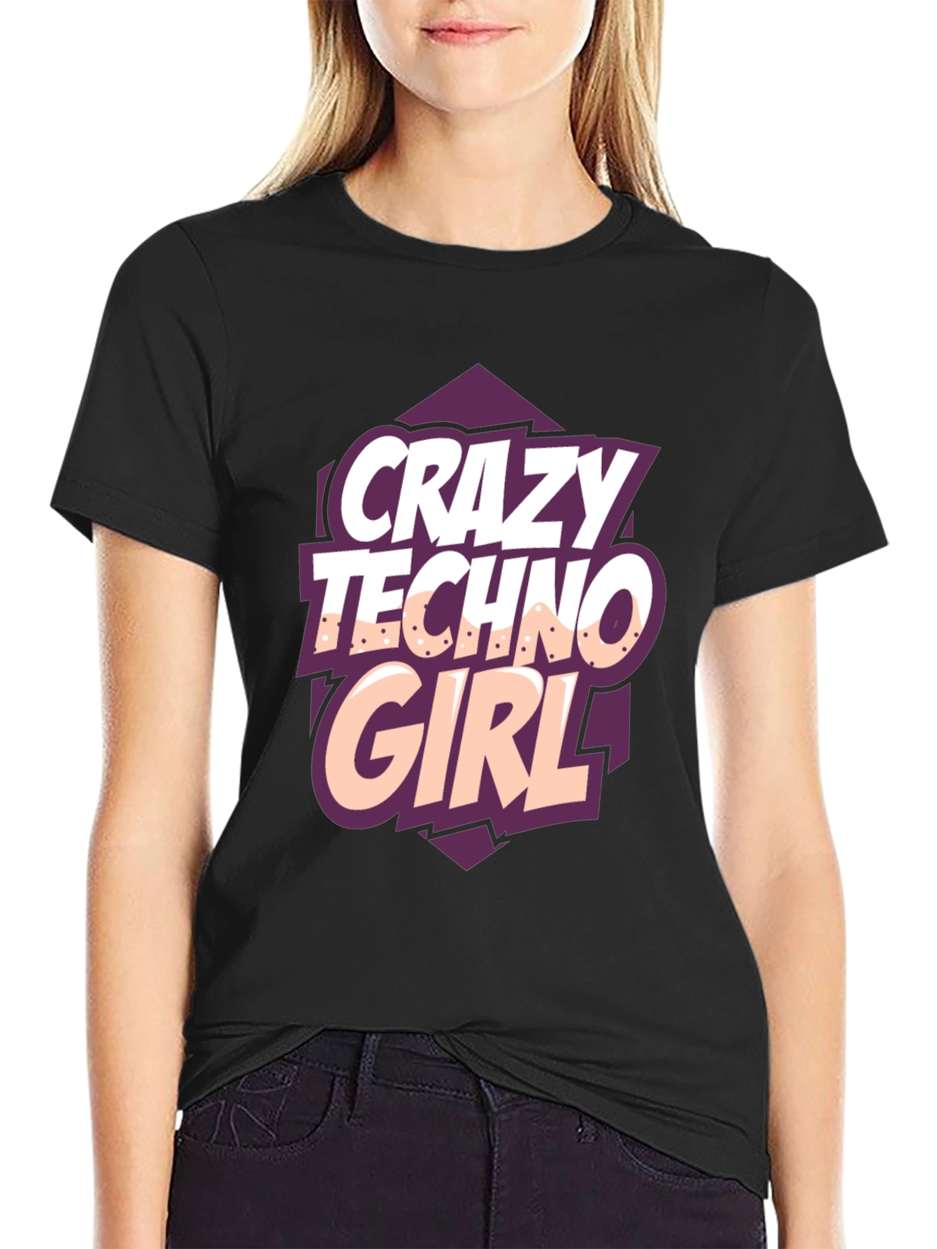 Crazy Techno Girl Black T-Shirt