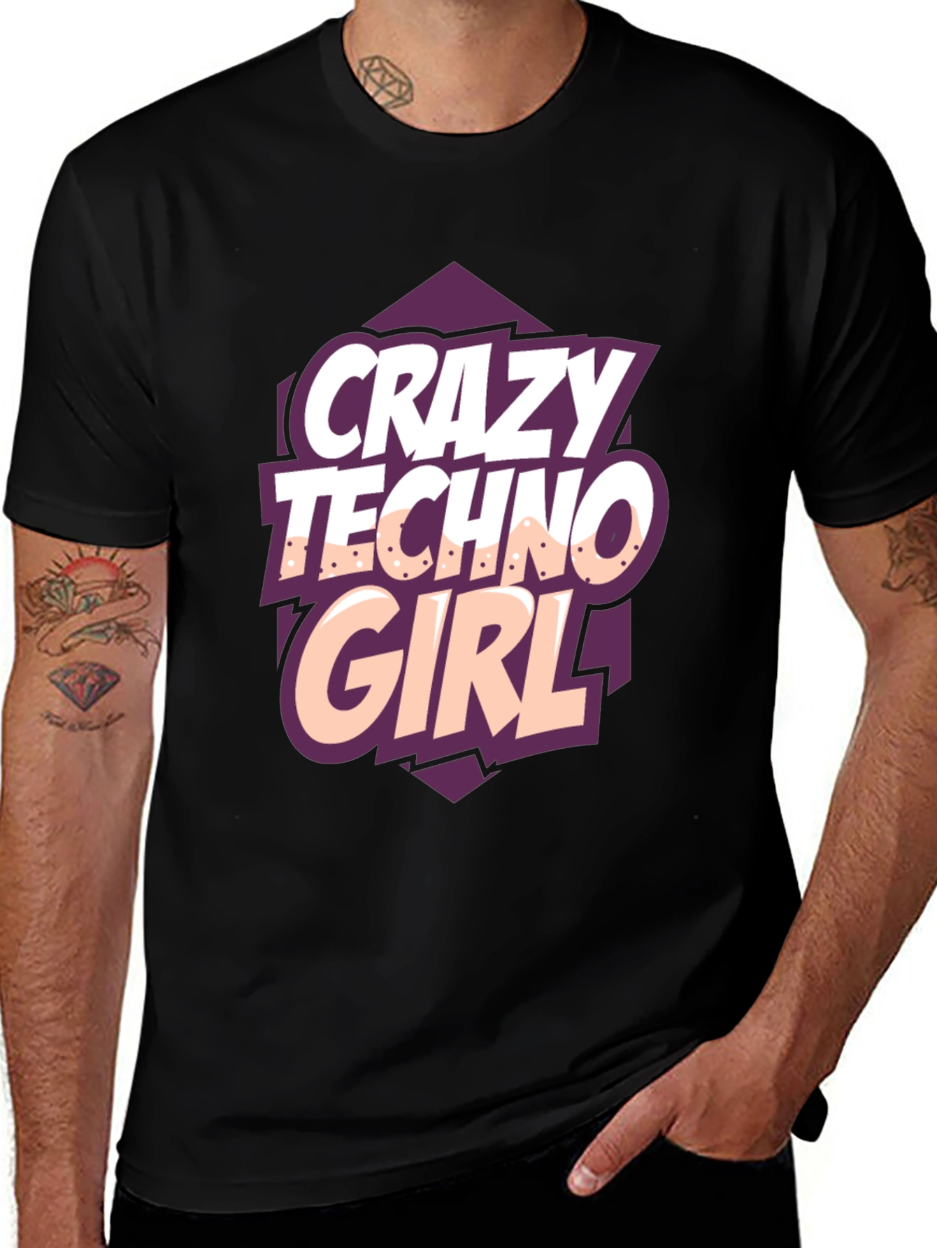 Crazy Techno Girl Black T-Shirt