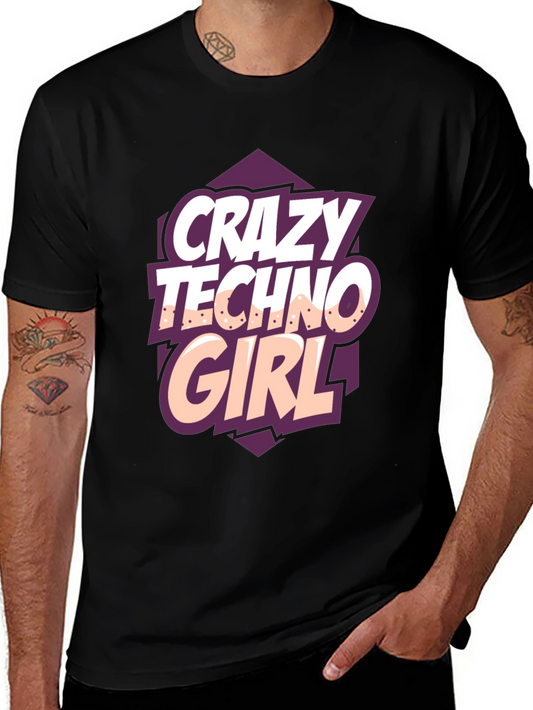 Crazy Techno Girl Black T-Shirt