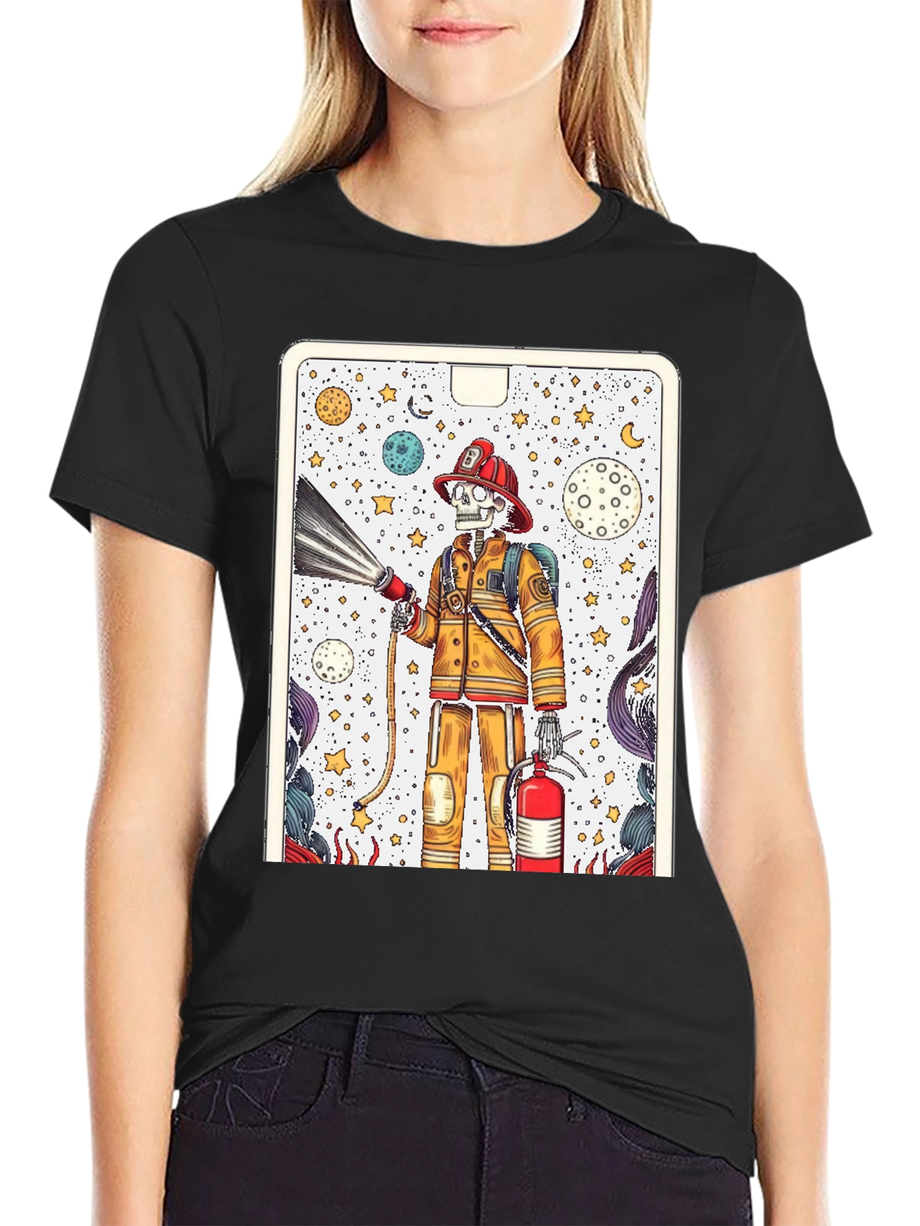 Skeleton Firefighter Graphic Tee - Unique Design