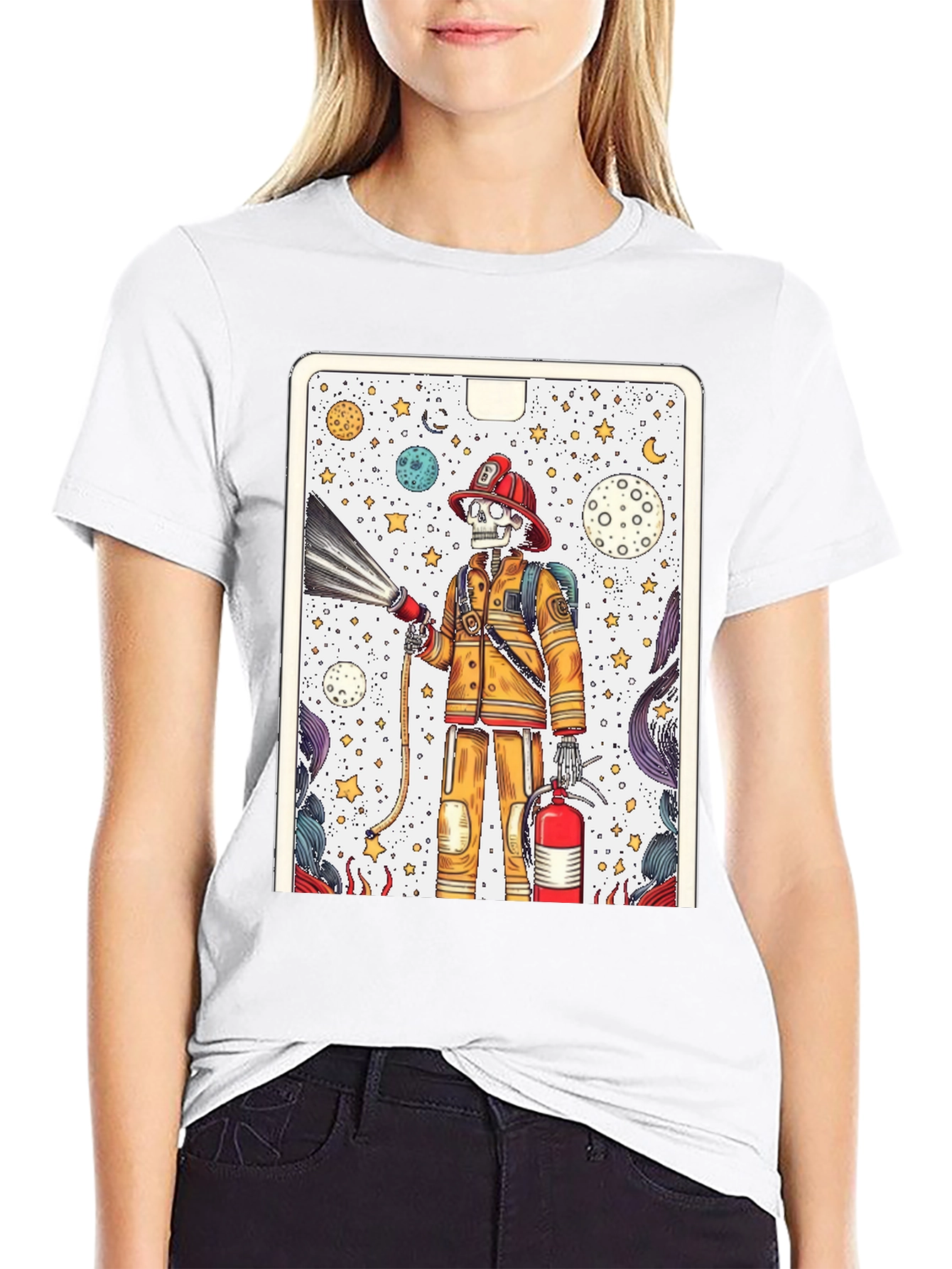 Skeleton Firefighter Graphic Tee - Unique Design