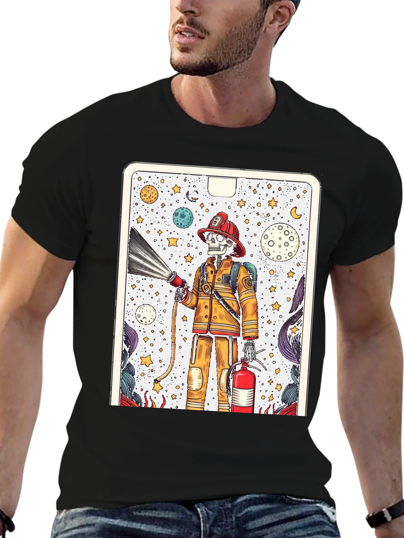 Skeleton Firefighter Graphic Tee - Unique Design