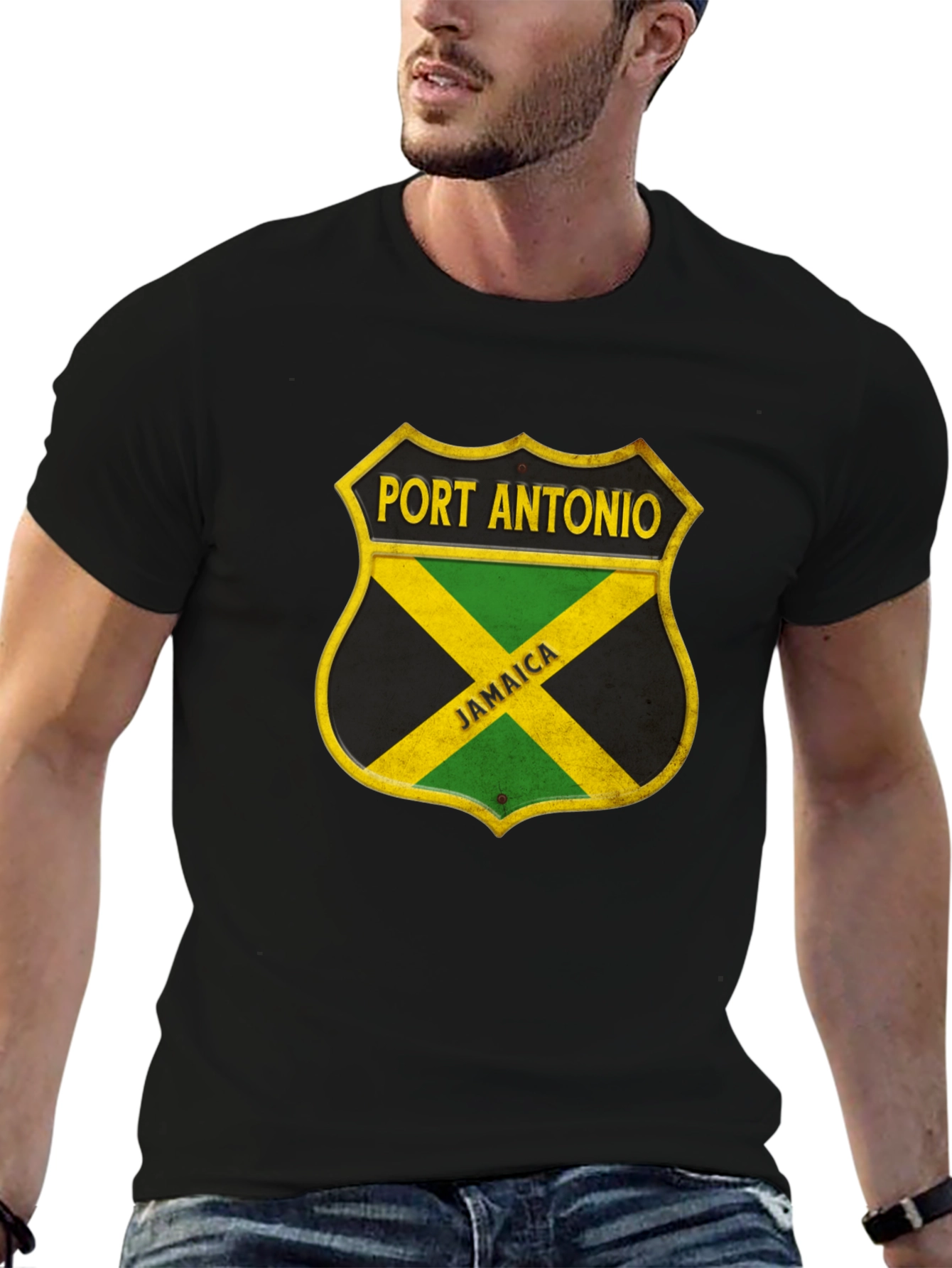 Port Antonio Jamaica Shield Black T-Shirt