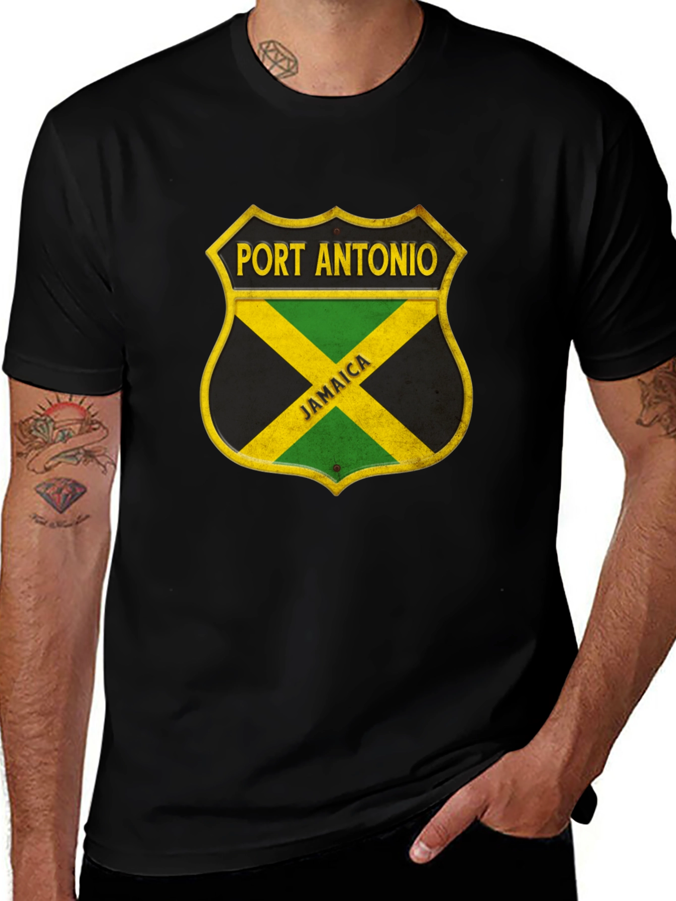 Port Antonio Jamaica Shield Black T-Shirt