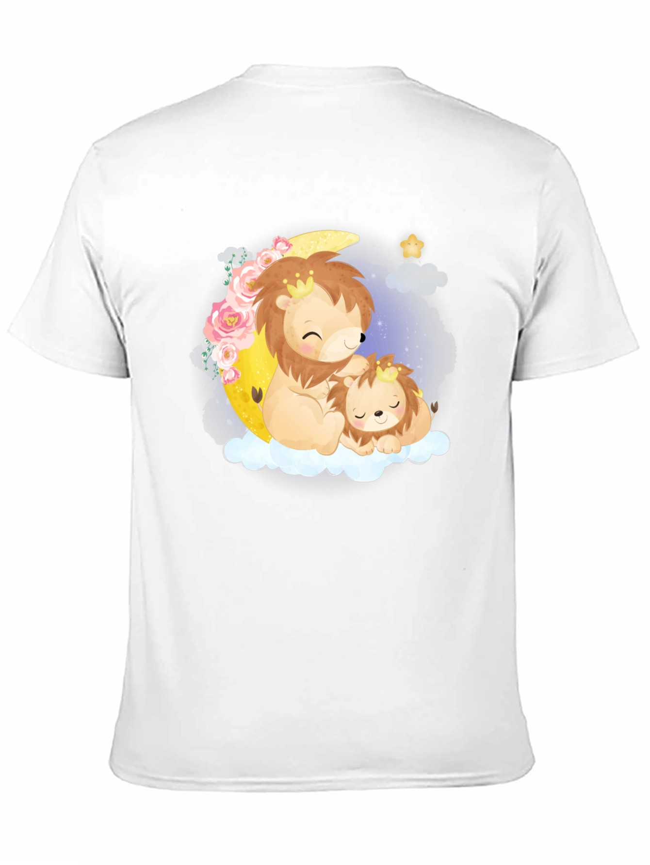 Cute Lion & Cub on Moon Black T-Shirt