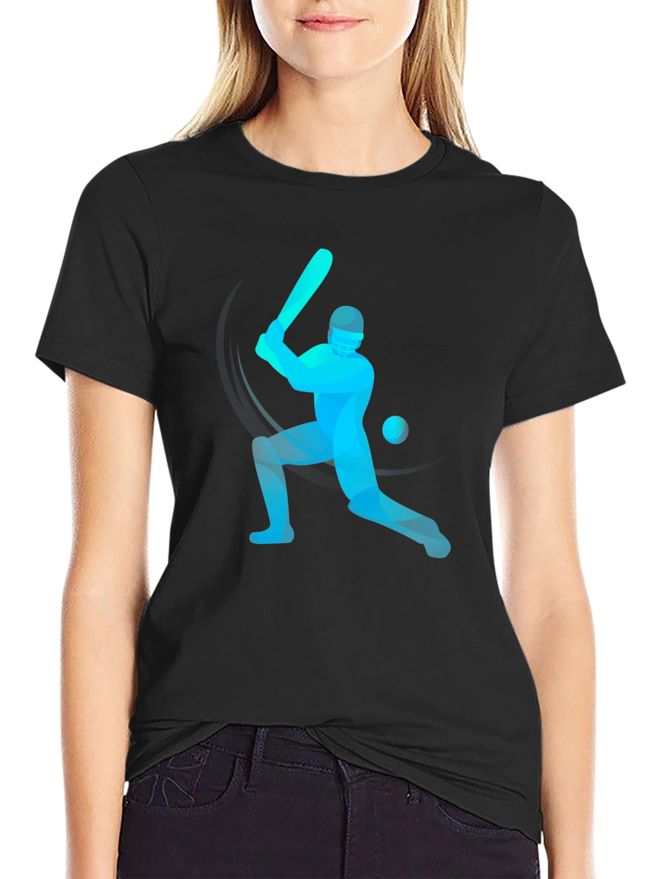 Cricket Player Graphic Tee - Stylish Black T-Shirt