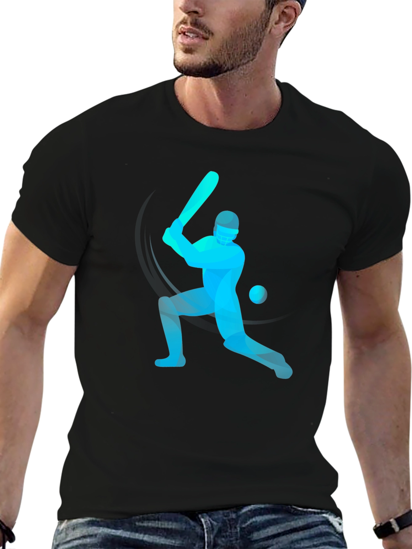 Cricket Player Graphic Tee - Stylish Black T-Shirt