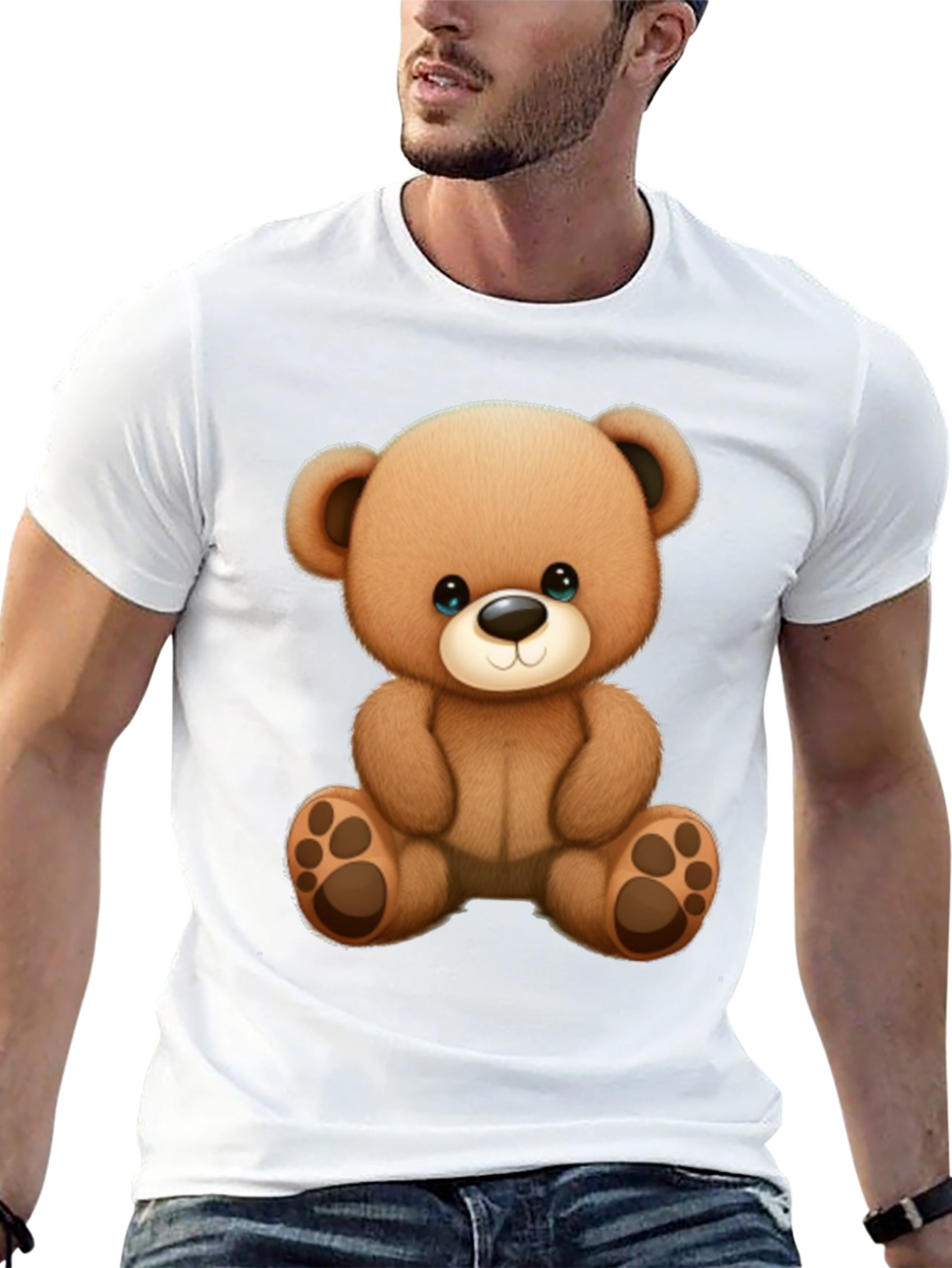 Cute Teddy Bear Graphic Black T-Shirt