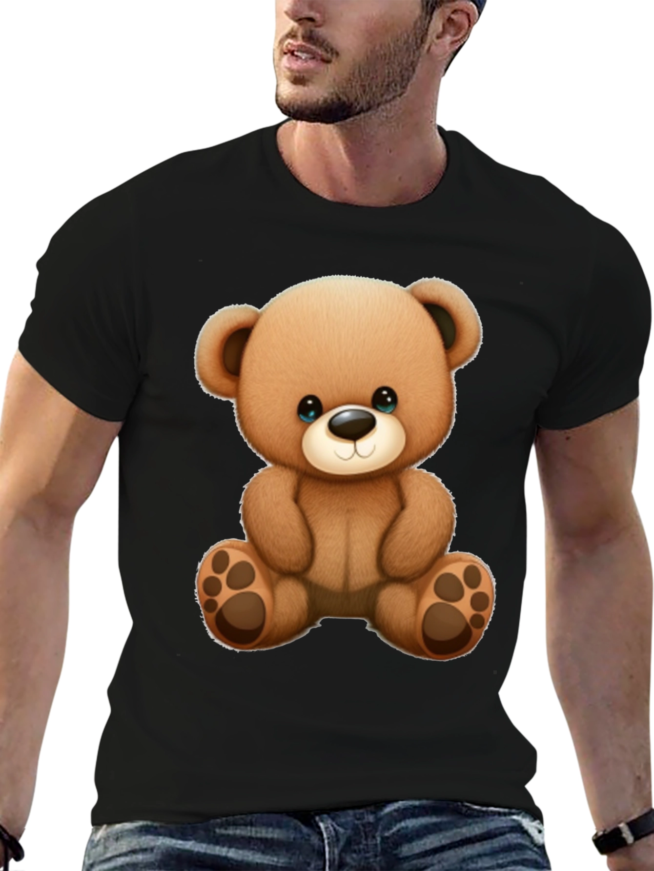 Cute Teddy Bear Graphic Black T-Shirt