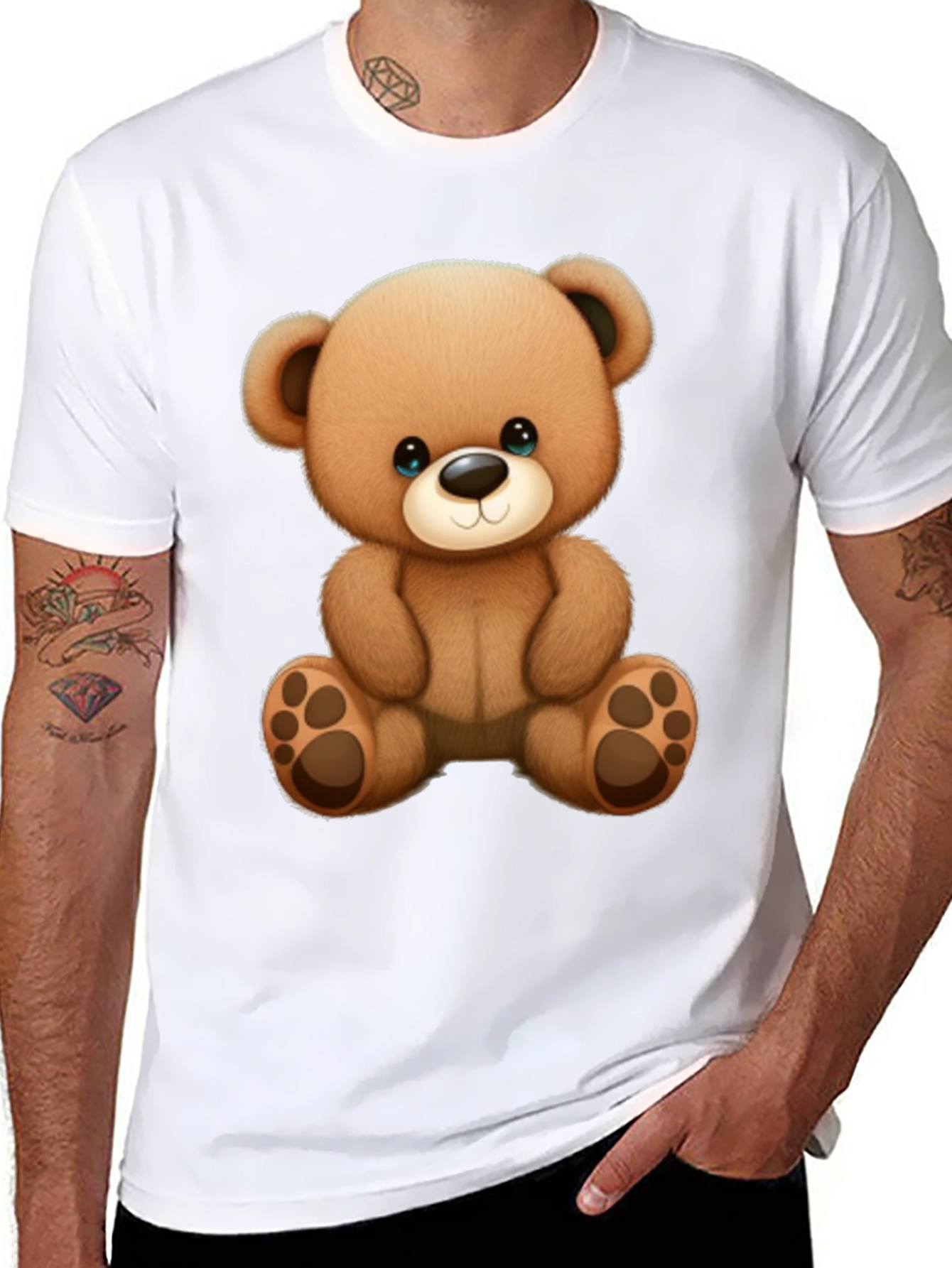 Cute Teddy Bear Graphic Black T-Shirt