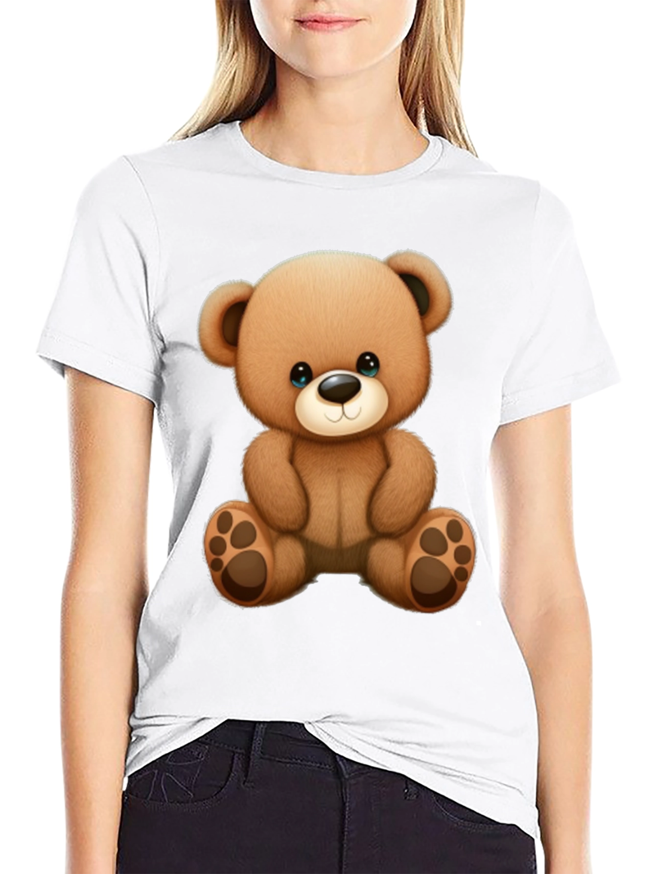 Cute Teddy Bear Graphic Black T-Shirt