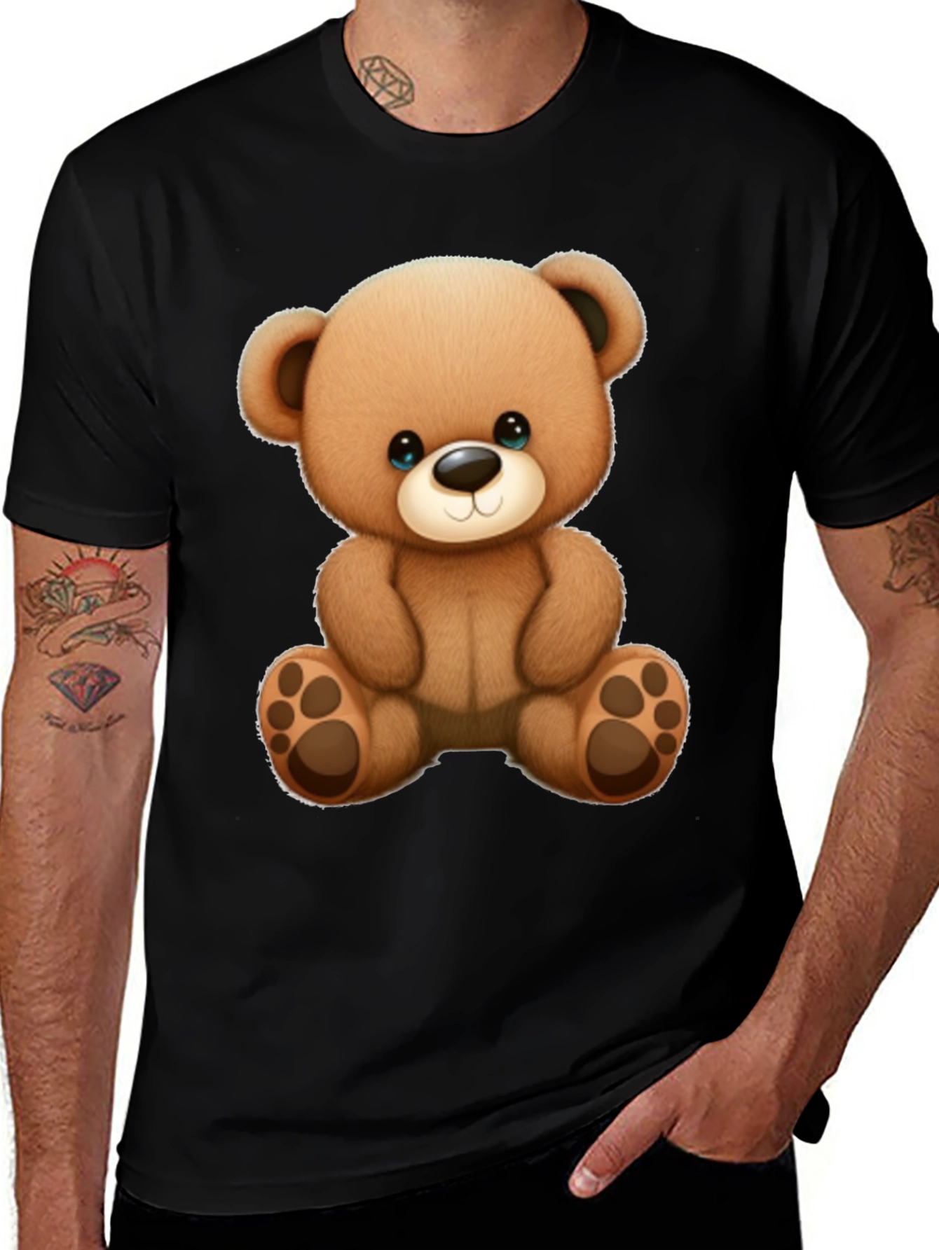 Cute Teddy Bear Graphic Black T-Shirt