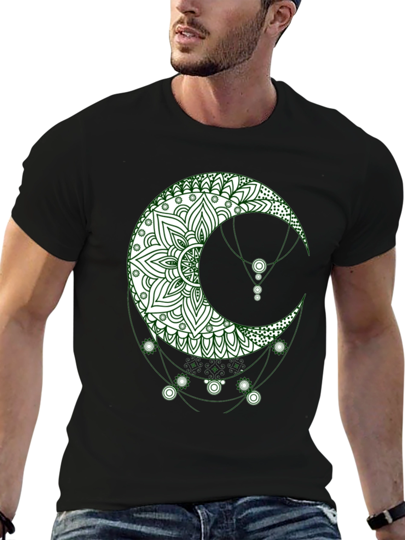 Boho Moon Graphic Tee - Stylish Black T-Shirt