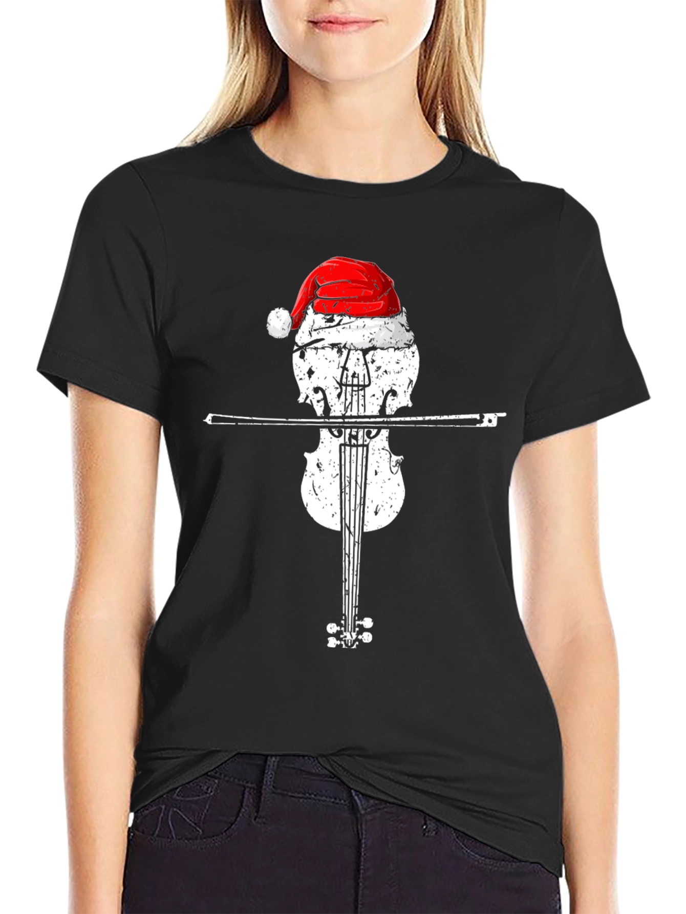 Christmas Violin Santa Hat T-Shirt