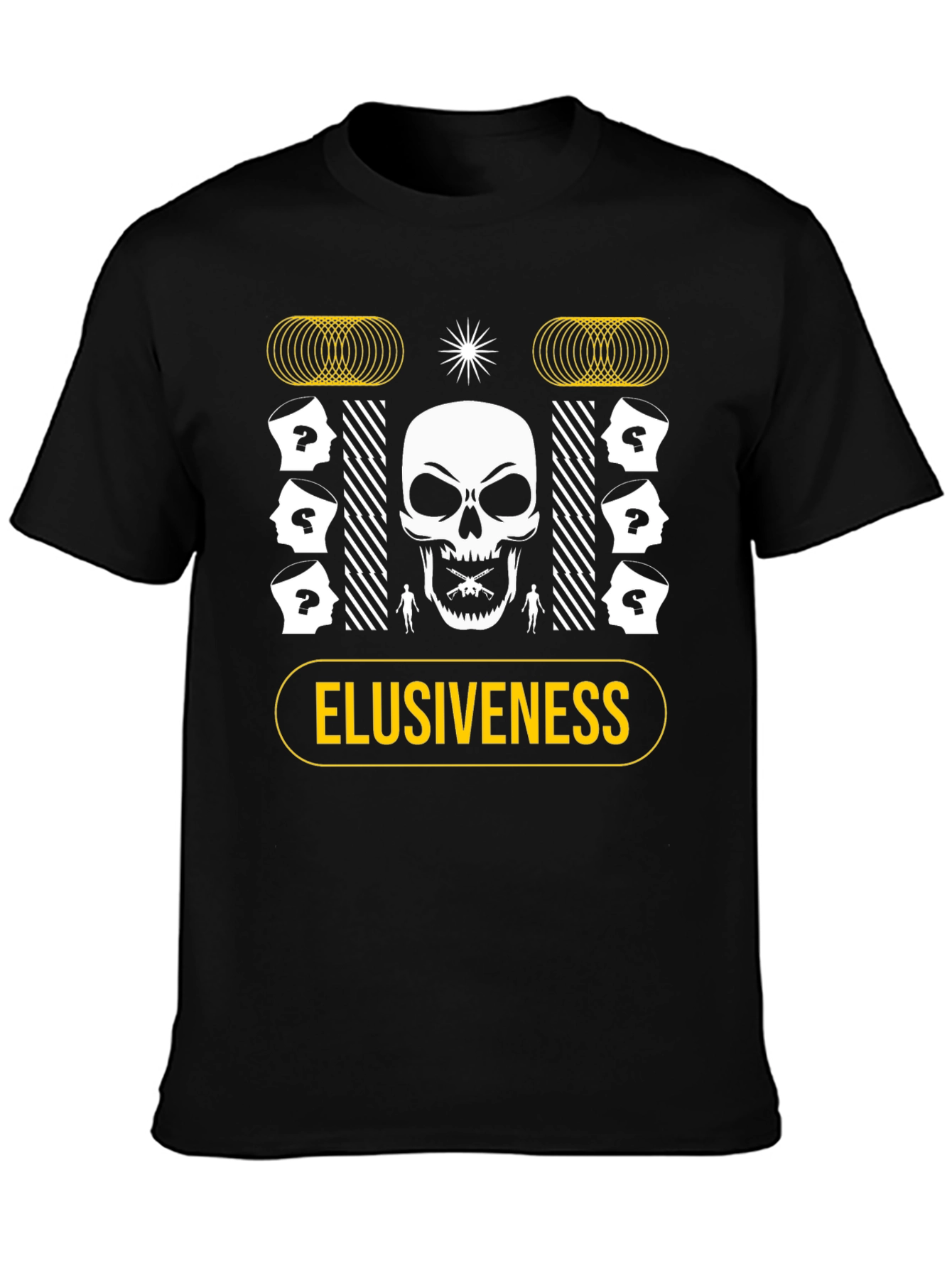 Elusiveness Graphic T-Shirt Skull & Question Marks Design