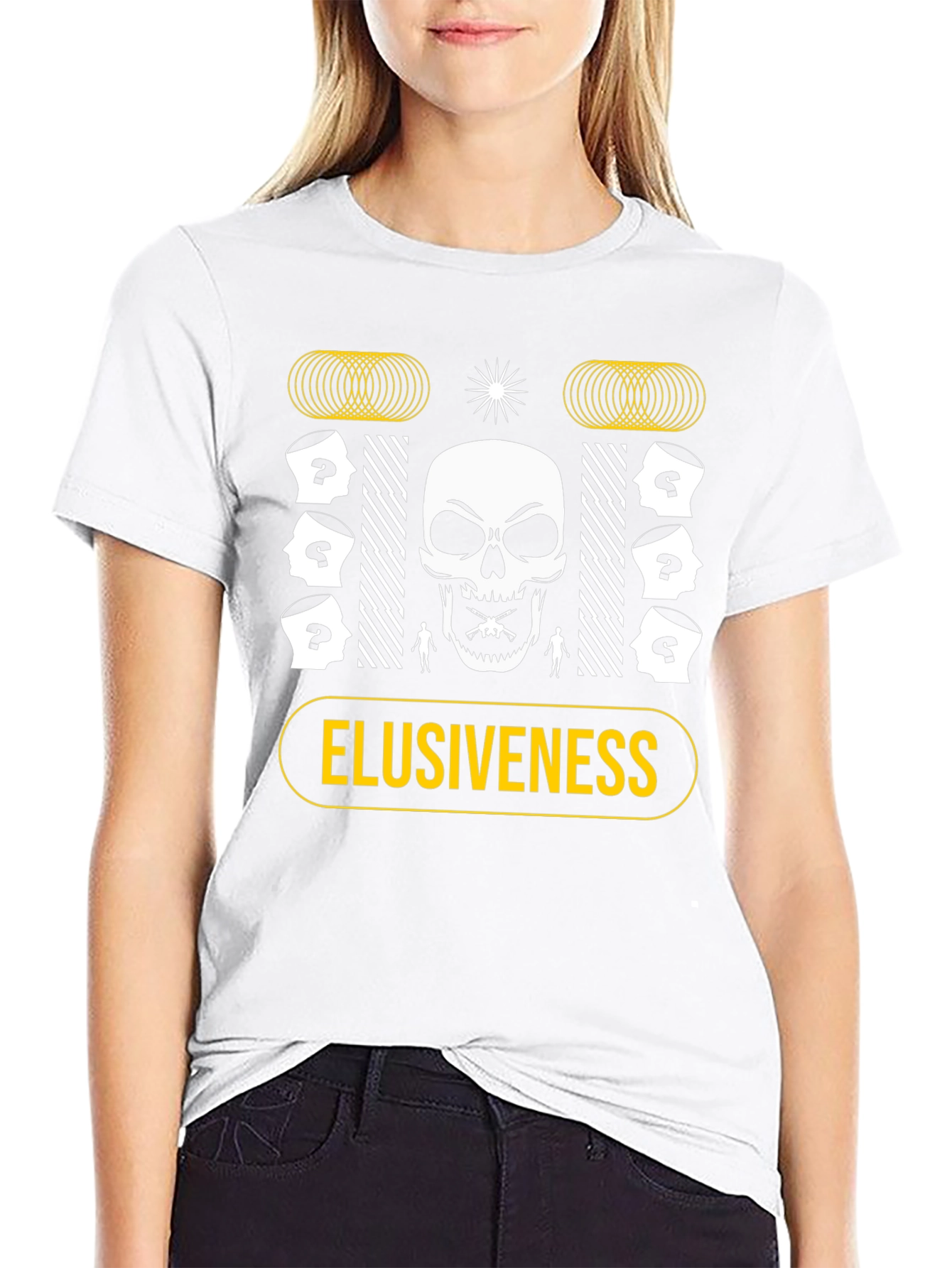 Elusiveness Graphic T-Shirt Skull & Question Marks Design
