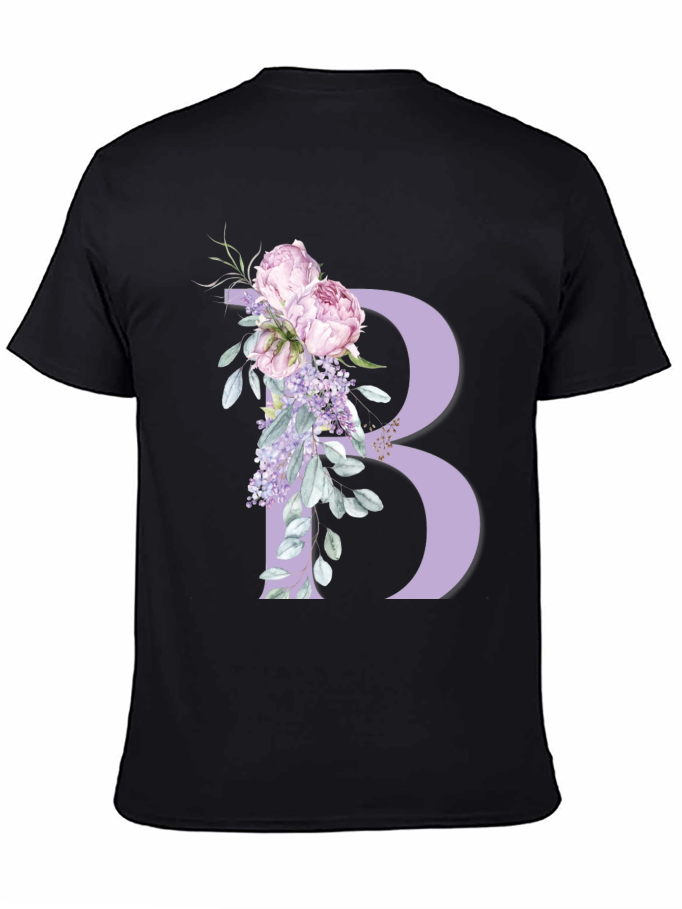 Floral Letter B Black T-Shirt