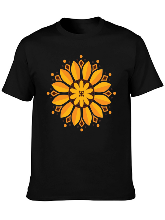 Sunflower Mandala Graphic Black T-Shirt