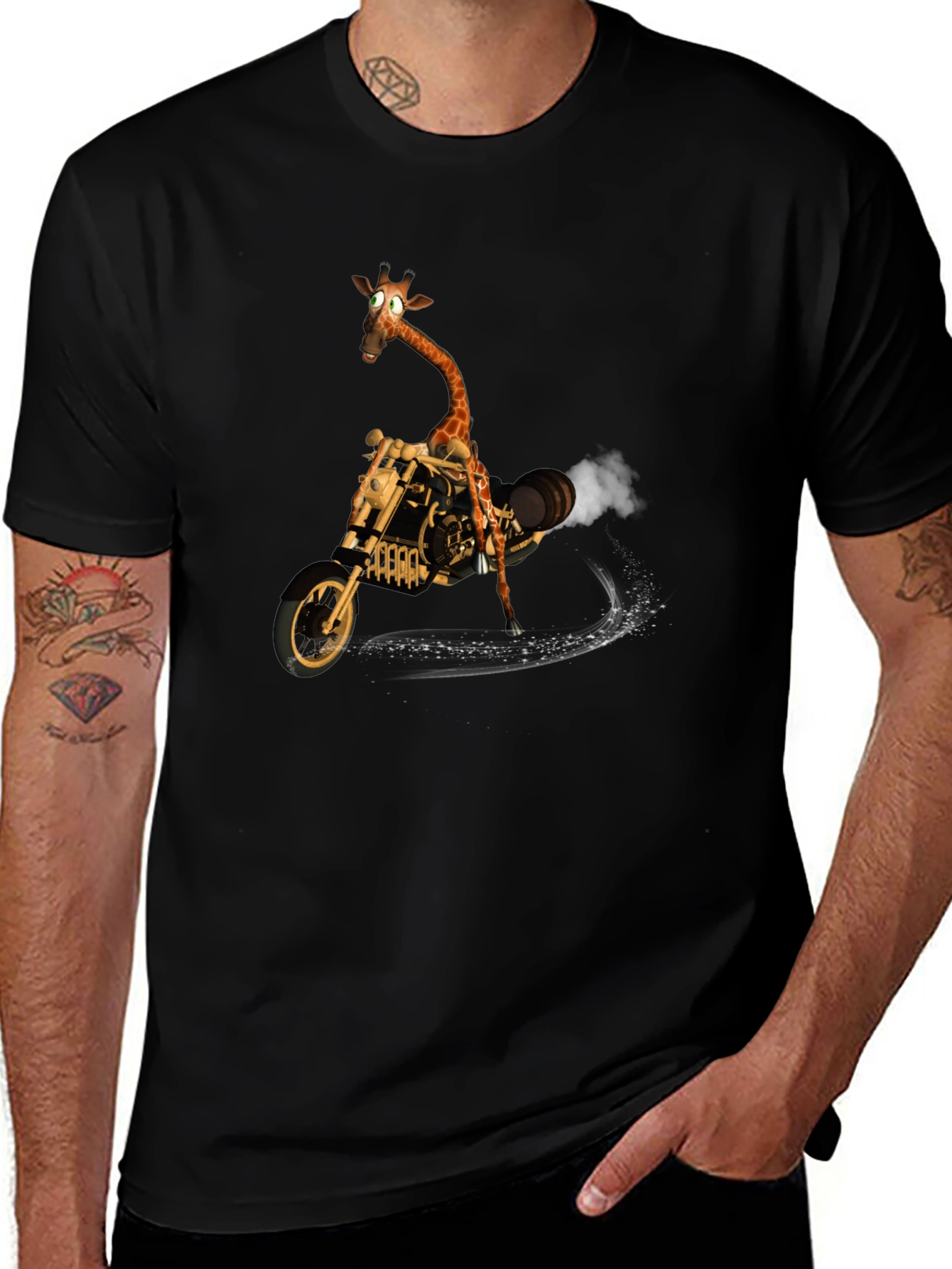 Giraffe on Motorcycle Graphic T-Shirt