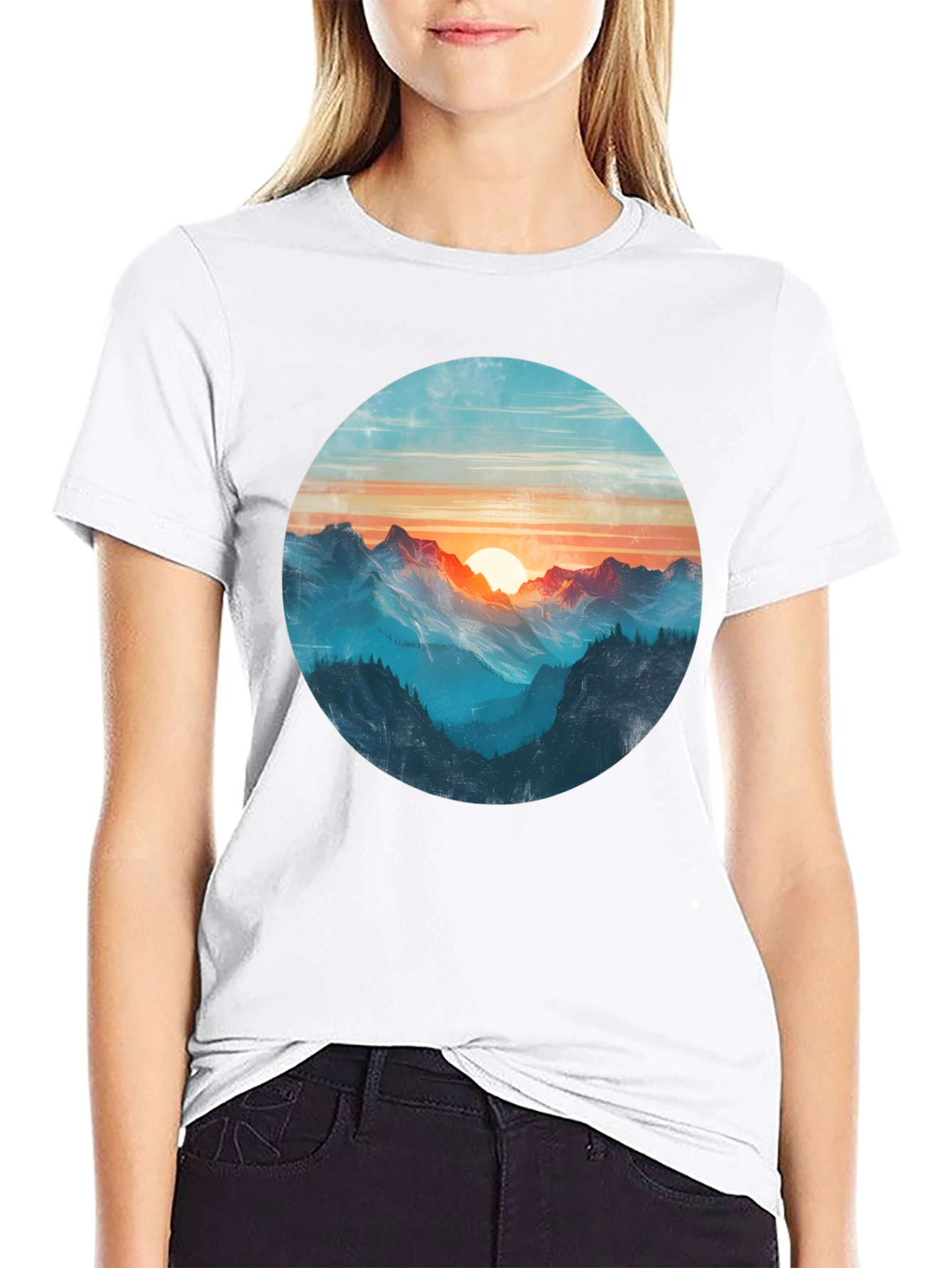 Mountain Sunset Graphic Tee - Black