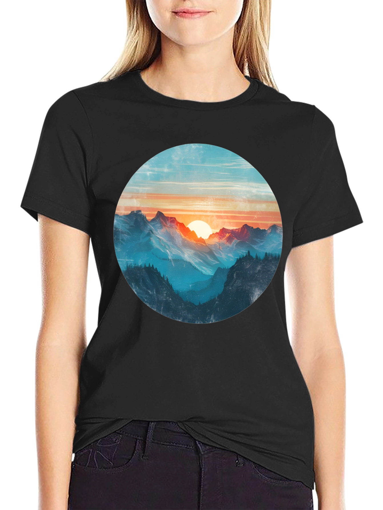 Mountain Sunset Graphic Tee - Black