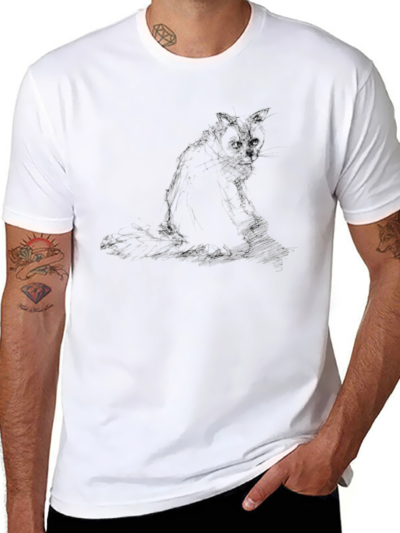 Black T-Shirt with Cat Graphic