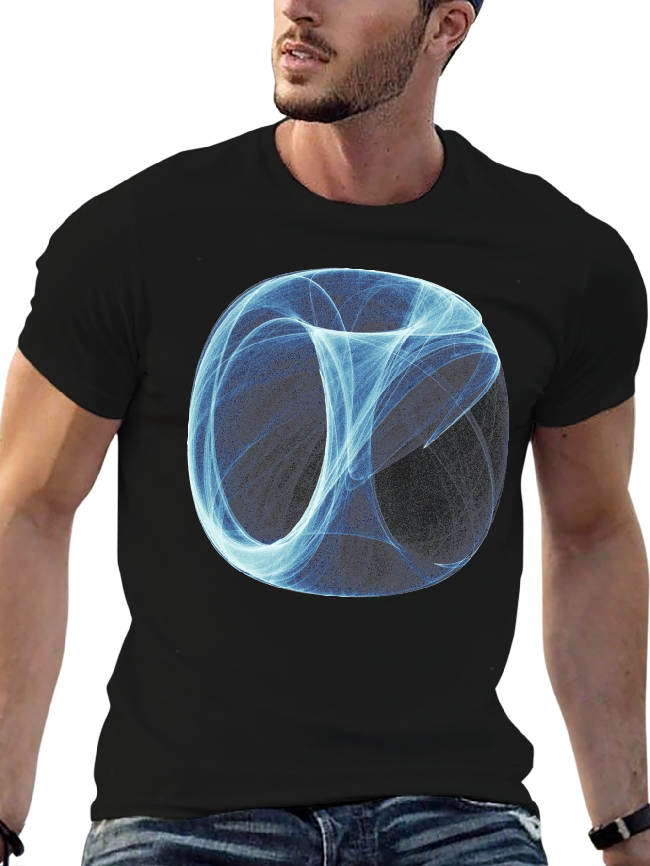 Abstract Sphere Graphic Print Black T-Shirt