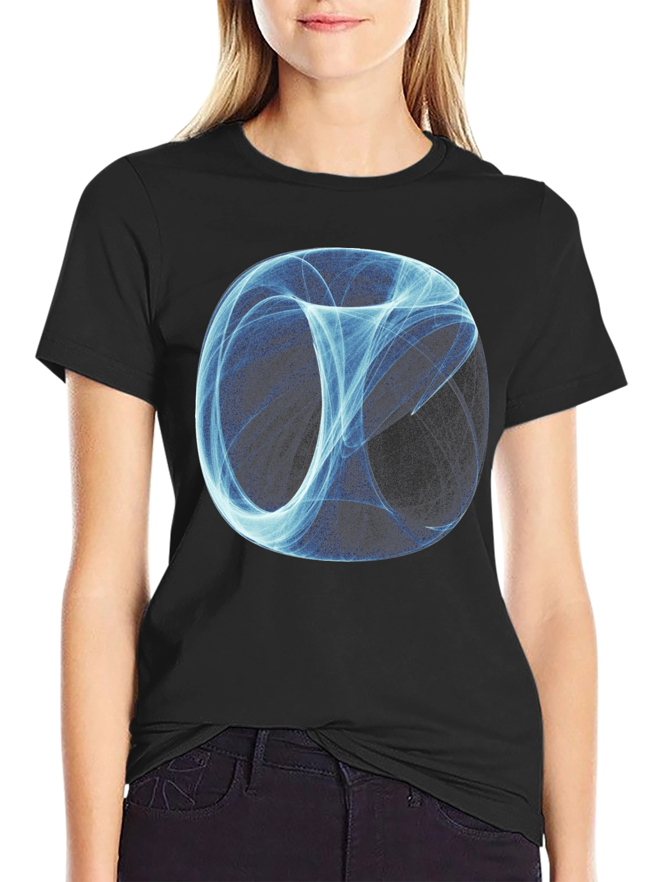 Abstract Sphere Graphic Print Black T-Shirt