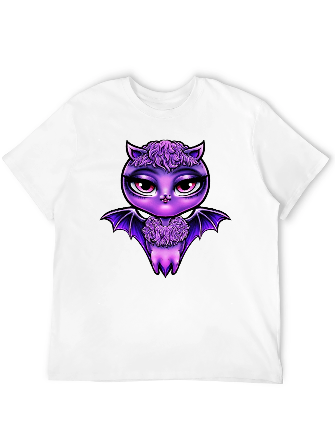 Cute Purple Bat Graphic Tee - Mens Black T-Shirt